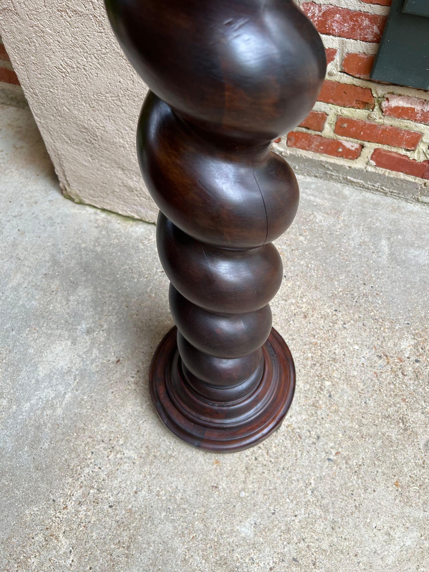 Antique French Pedestal Stand Barley Twist Carved Oak Round Plant Display Column 12