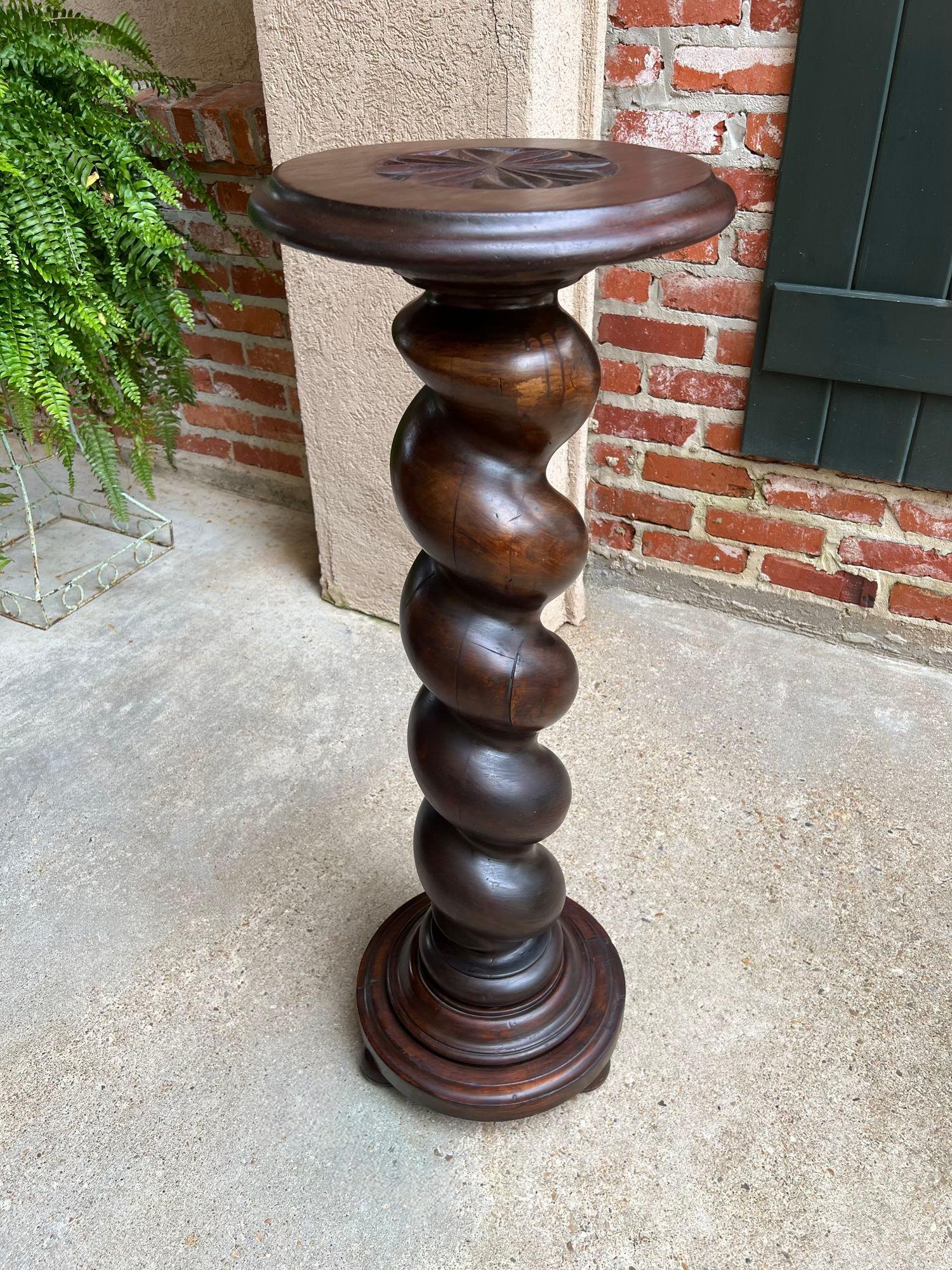antique oak pedestal plant stand