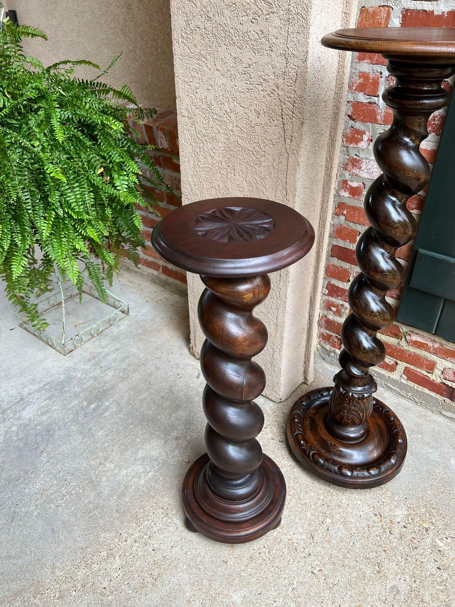 antique oak pedestal plant stand