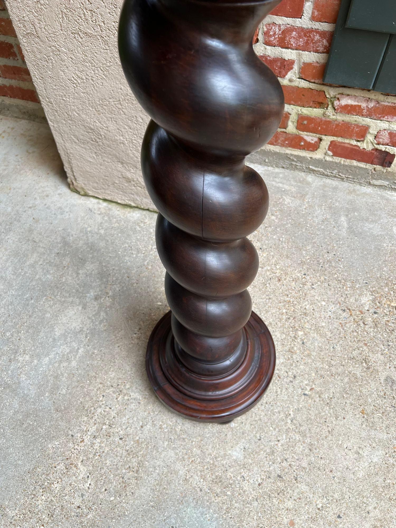 Antique French Pedestal Stand Barley Twist Carved Oak Round Plant Display Column 1