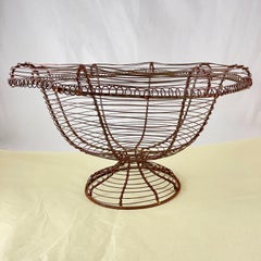 Antique French Pedestal Urn Hand Made Black Twisted Wire Basket, Late 19th C