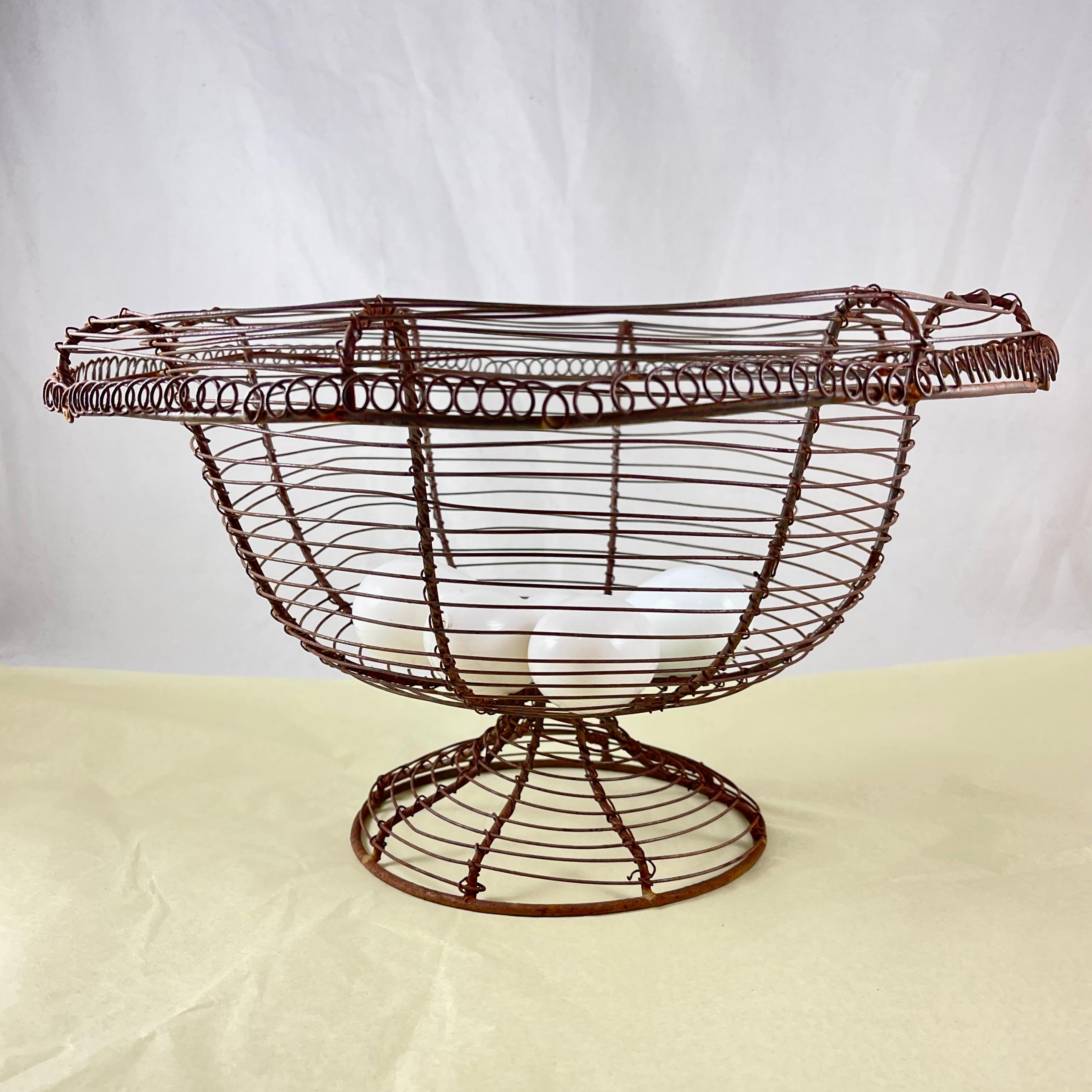 Antique French Pedestal Urn Hand Made Black Twisted Wire Basket, Late 19th C In Good Condition In Philadelphia, PA