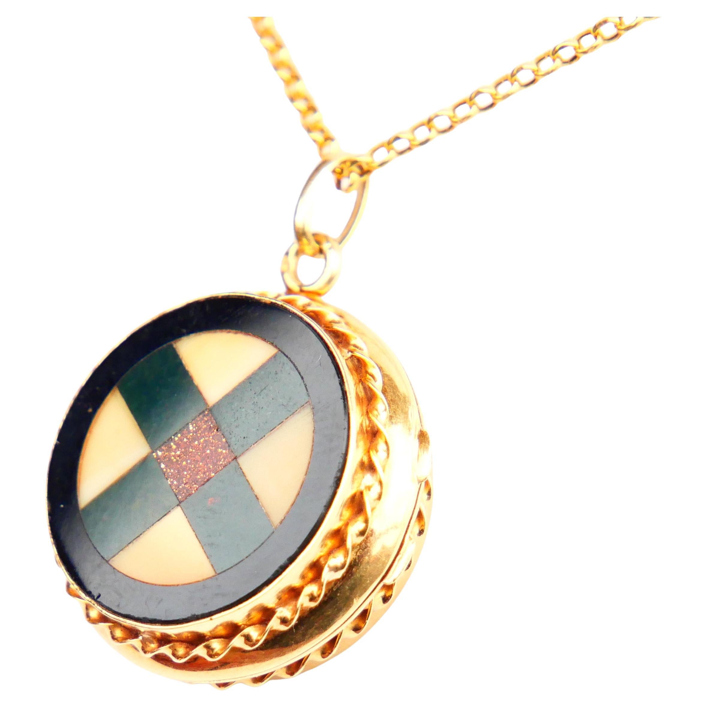 Antique French Pendant Locket Micromosaic natural stones solid 18K Gold  / 9.2 g For Sale