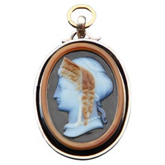 Antique French Pendant Sapho Cameo banded Red Onyx Silver /9.3gr