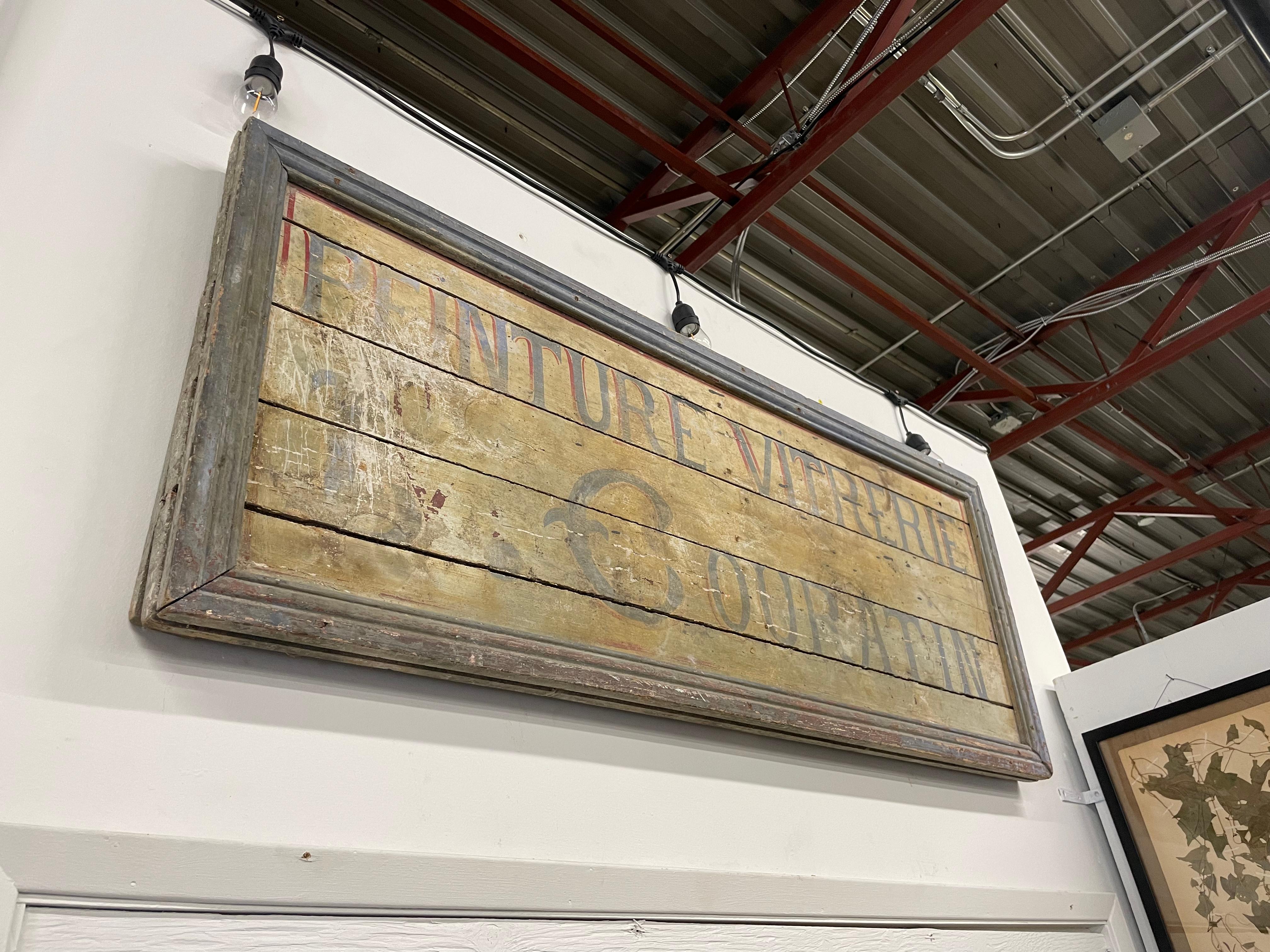 Hand-Painted Antique French Penture Vitrerie (Painter and Glazing) Advertising Sign
