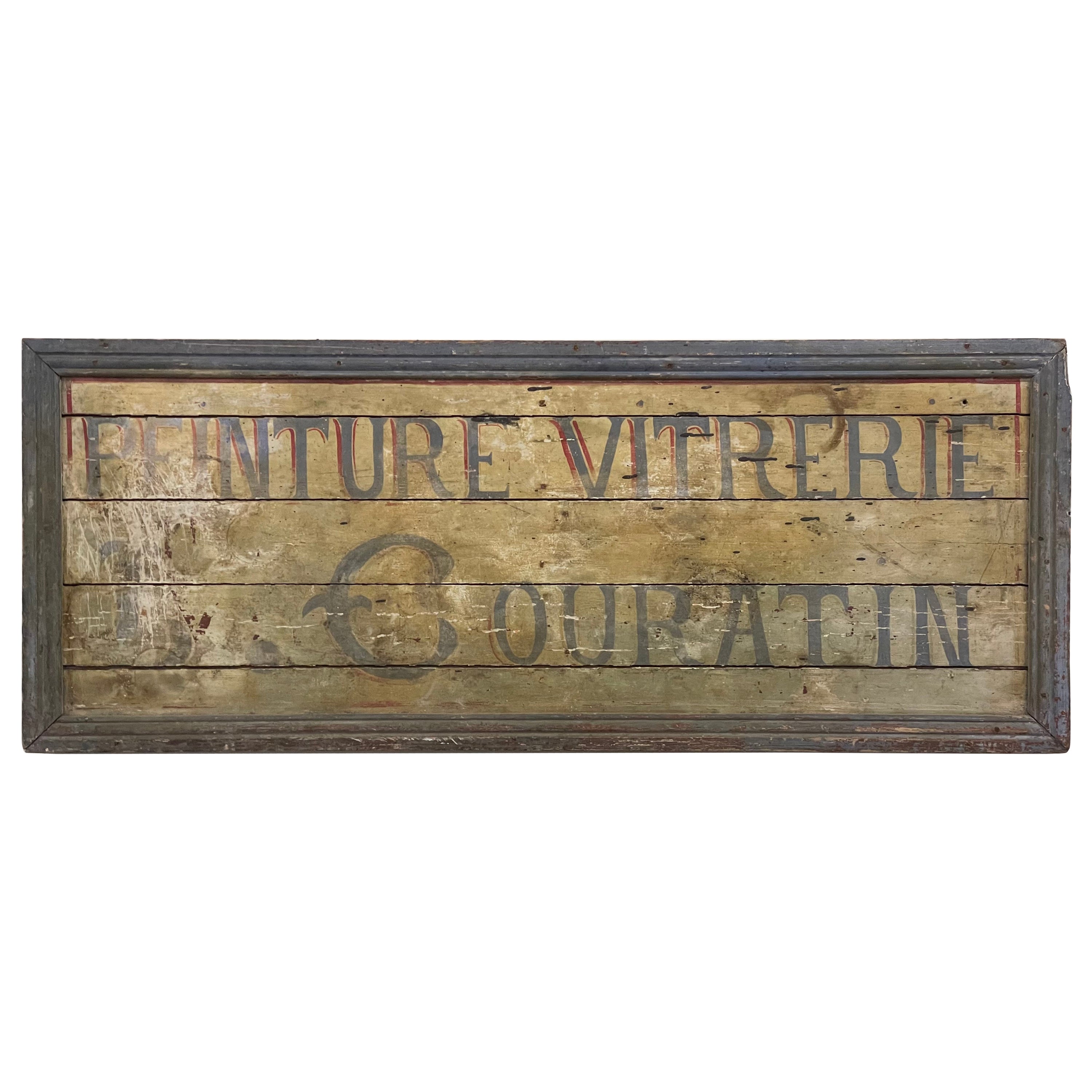 Antique French Penture Vitrerie (Painter and Glazing) Advertising Sign