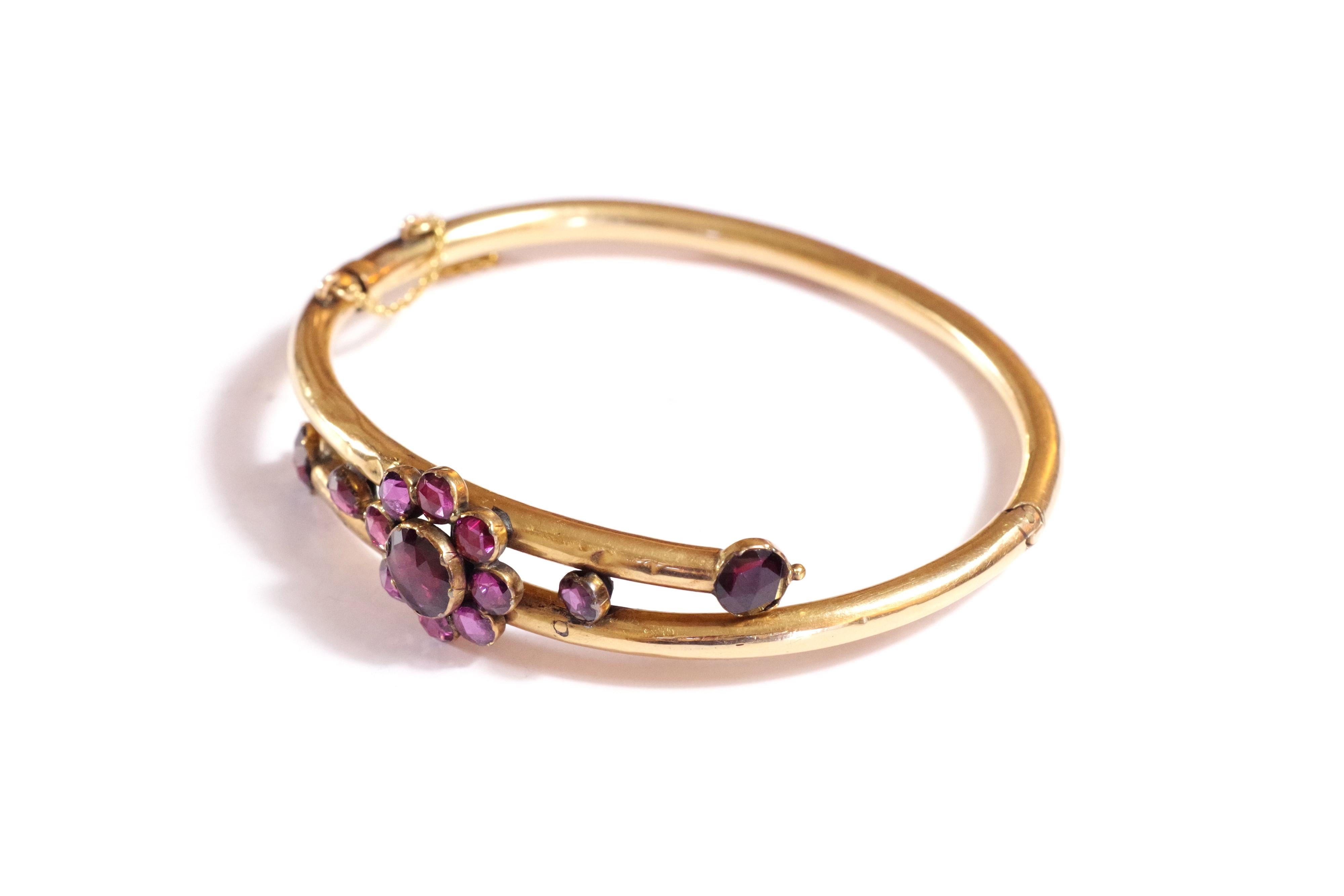 Antikes französisches Perpignan Granat-Armband, viktorianischer Armreif, hohl 18k Roségold (Viktorianisch)