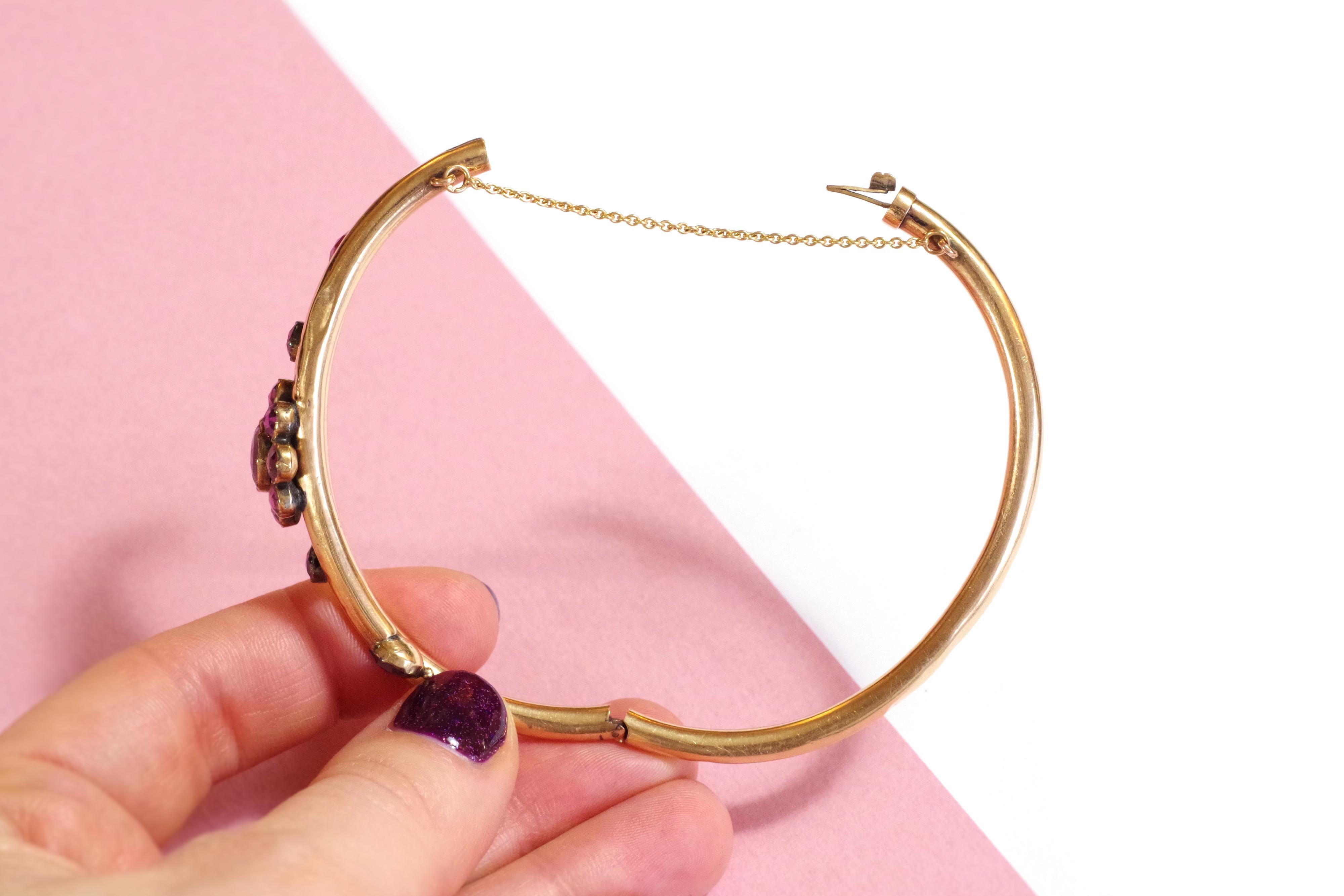 Antikes französisches Perpignan Granat-Armband, viktorianischer Armreif, hohl 18k Roségold Damen