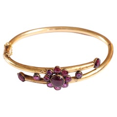 Antique French Perpignan garnet bracelet, Victorian bangle hollow 18k rose gold