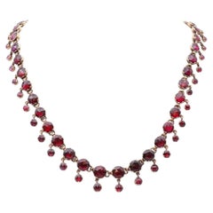 Antique French Perpignan garnet drapery necklace in 18 k gold
