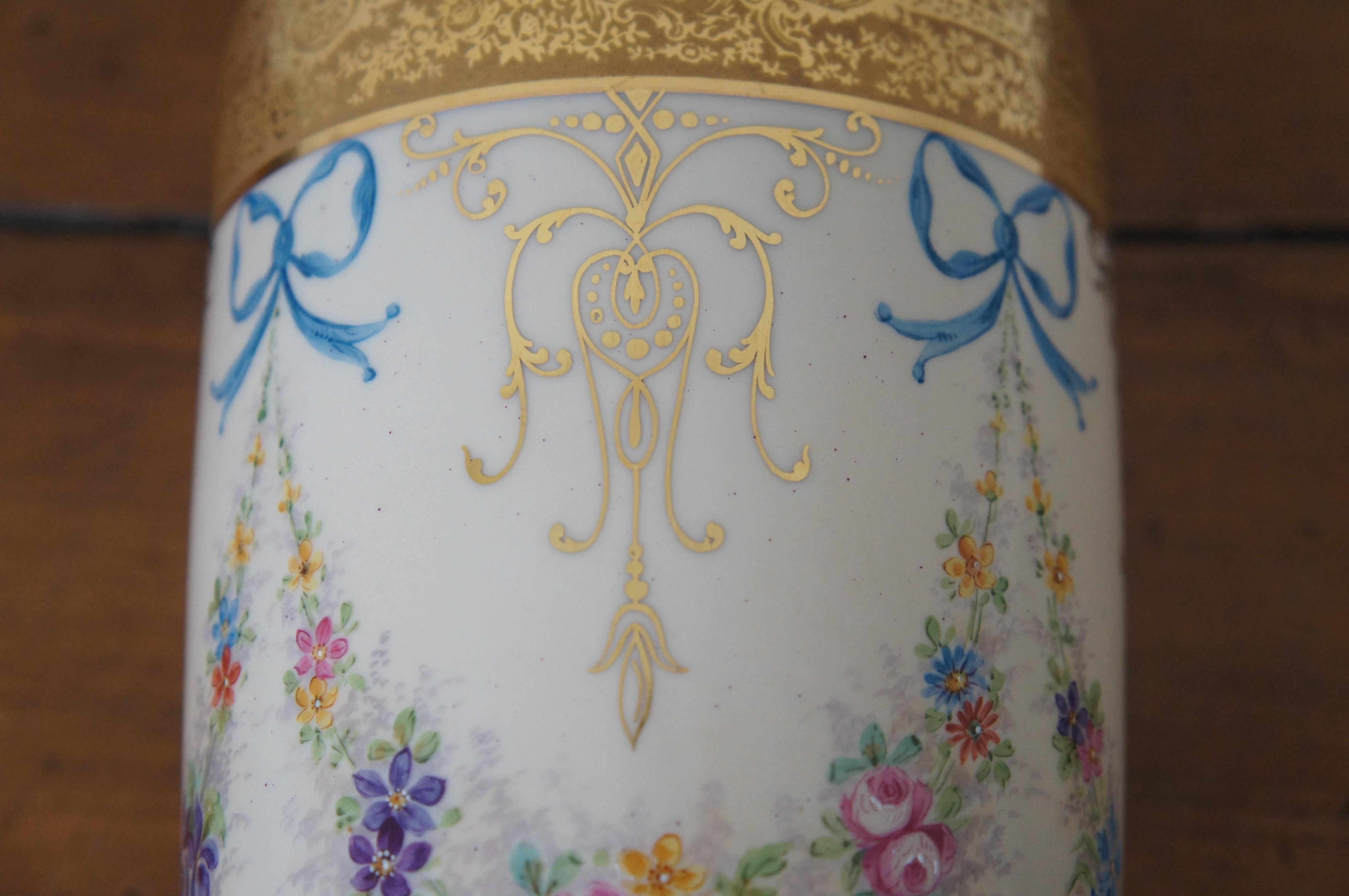 Antique French Perrier & Feippel Limoges Gilt Neoclassical Mantel Vase Urn 12