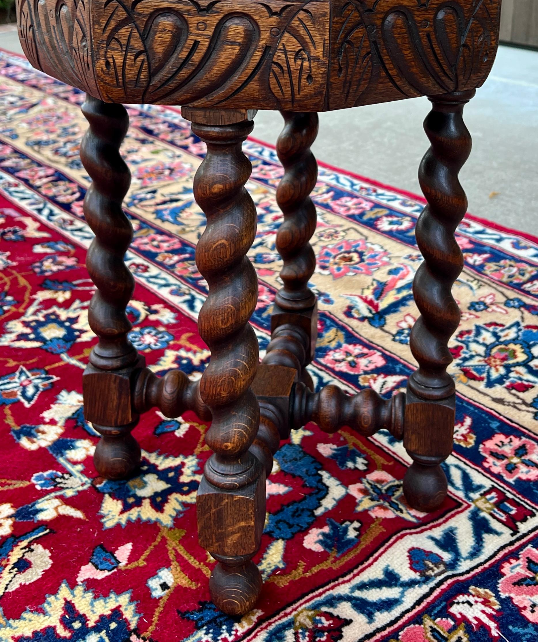 Antique French Petite BARLEY TWIST Octagonale Renaissance Revival Oak 19th 2
