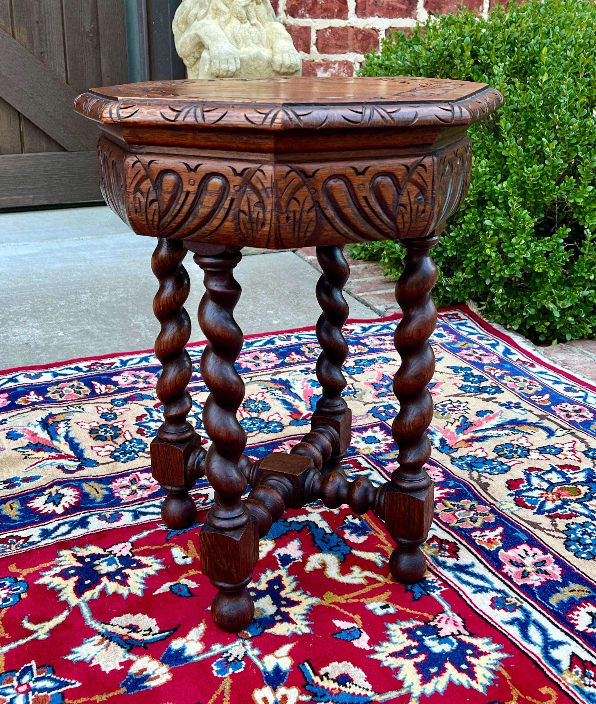 Antique French Petite BARLEY TWIST Octagonale Renaissance Revival Oak 19th 6