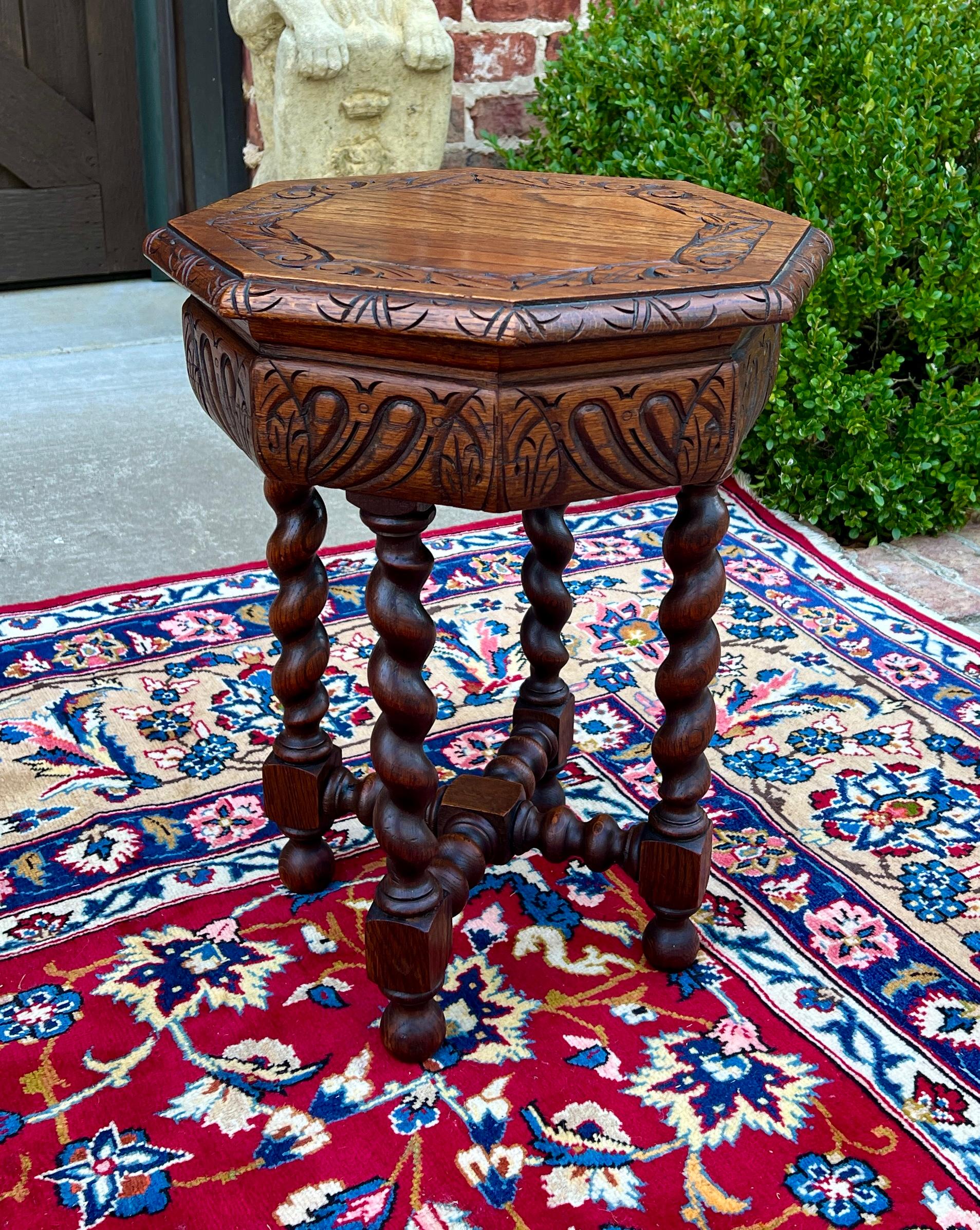 Antique French Petite BARLEY TWIST Octagonal Renaissance Revival Oak 19th 11