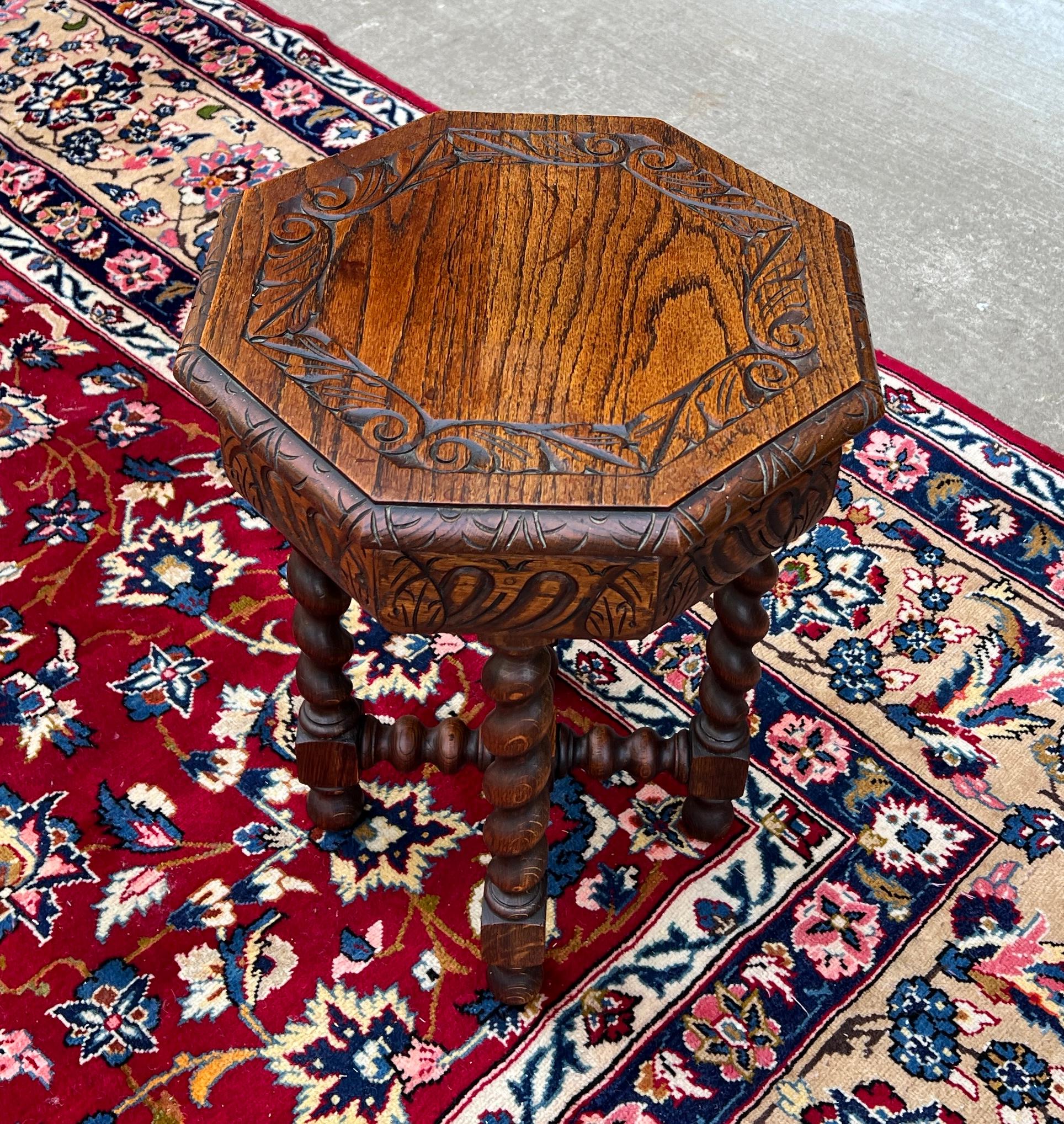 Antique French Petite BARLEY TWIST Octagonal Renaissance Revival Oak 19th 4