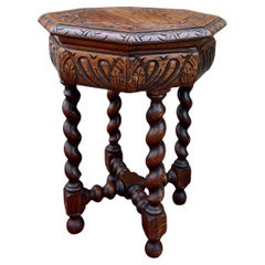 Antique French Petite BARLEY TWIST Octagonal Renaissance Revival Oak 19th