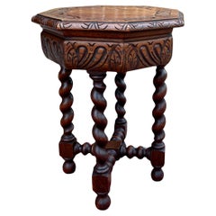 Antique French Petite BARLEY TWIST Octagonale Renaissance Revival Oak 19th