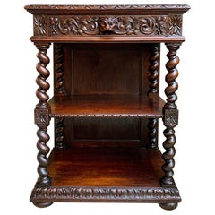 Antique French Petite Bookcase Server Barley Twist Louis XIII Carved Oak c1890