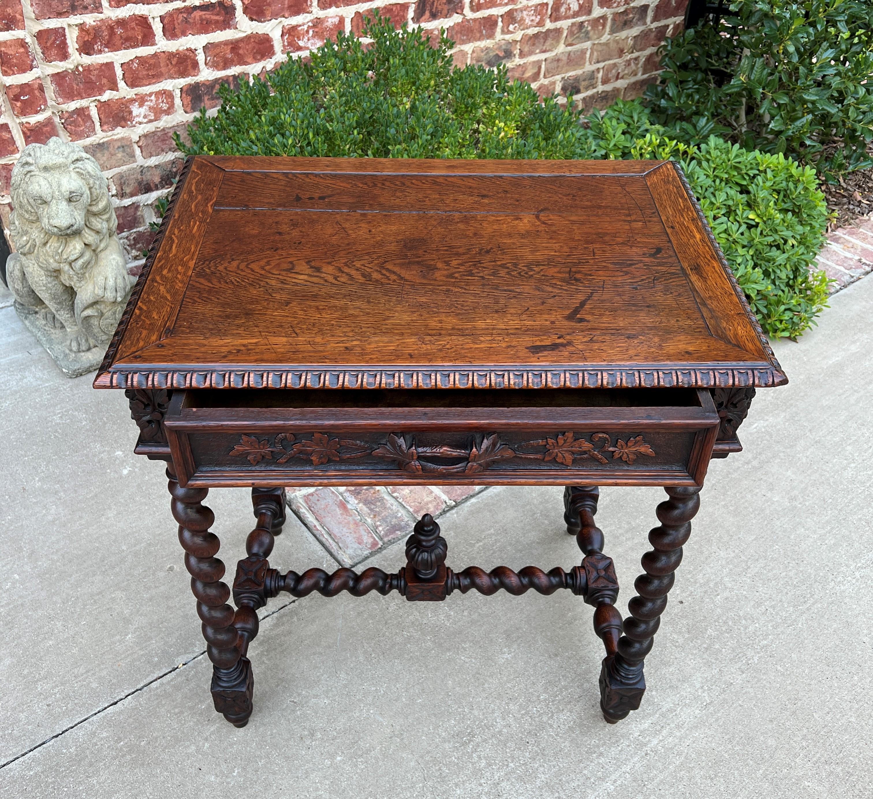 Antique French Petite Desk Writing Table with Drawer Oak Barley Twist Nightstand 6