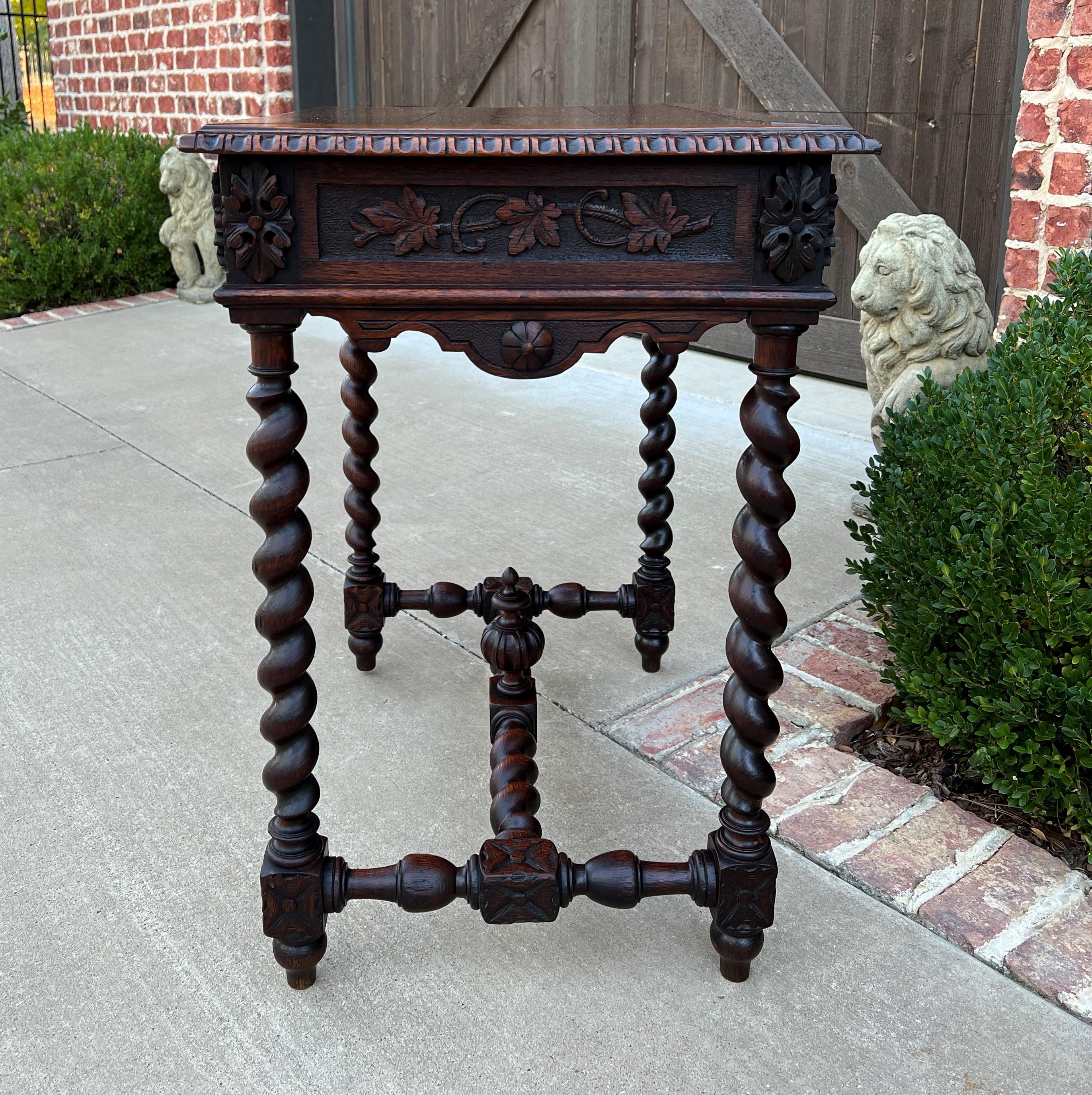 Antique French Petite Desk Writing Table with Drawer Oak Barley Twist Nightstand In Good Condition In Tyler, TX