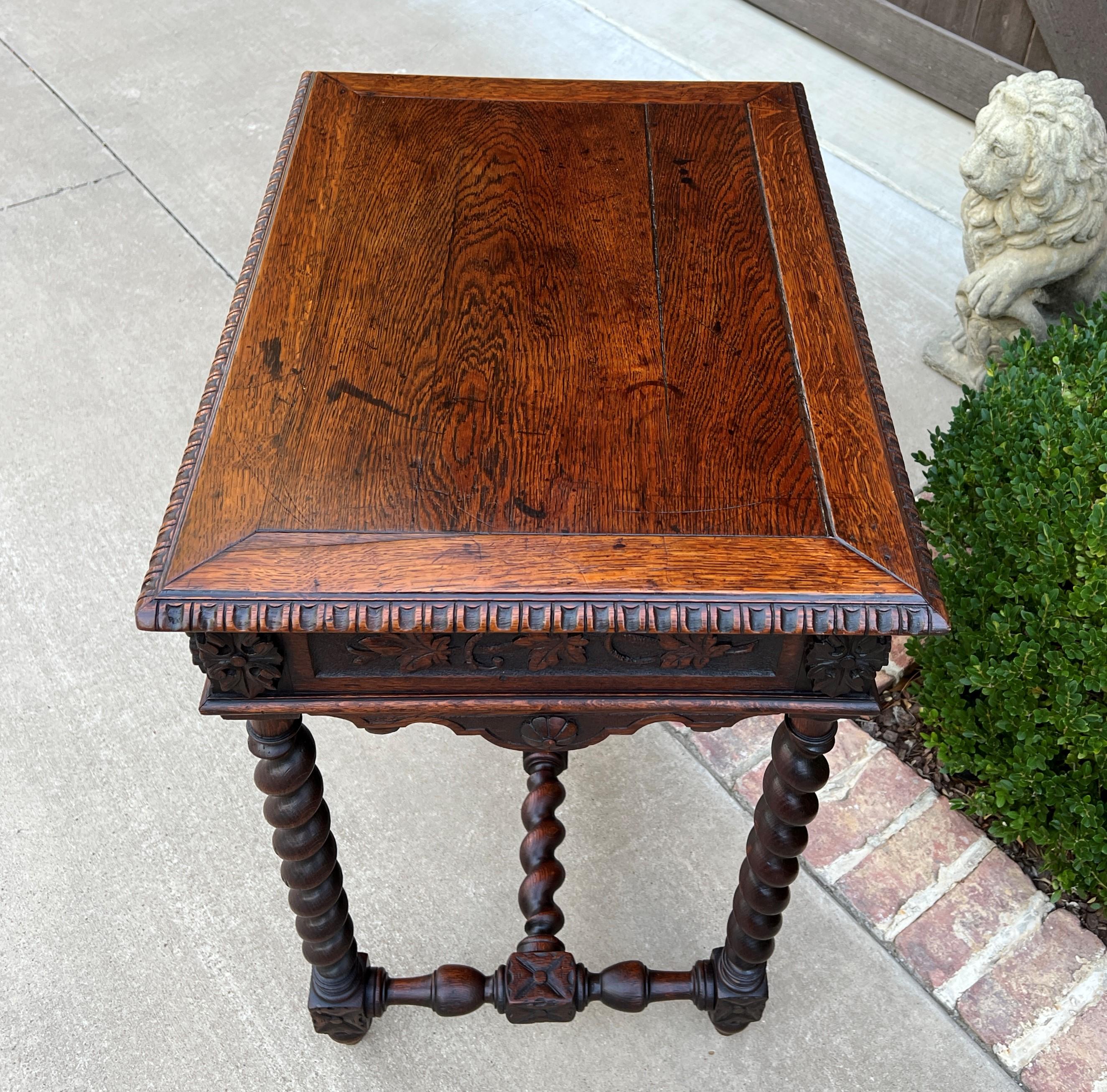 Late 19th Century Antique French Petite Desk Writing Table with Drawer Oak Barley Twist Nightstand