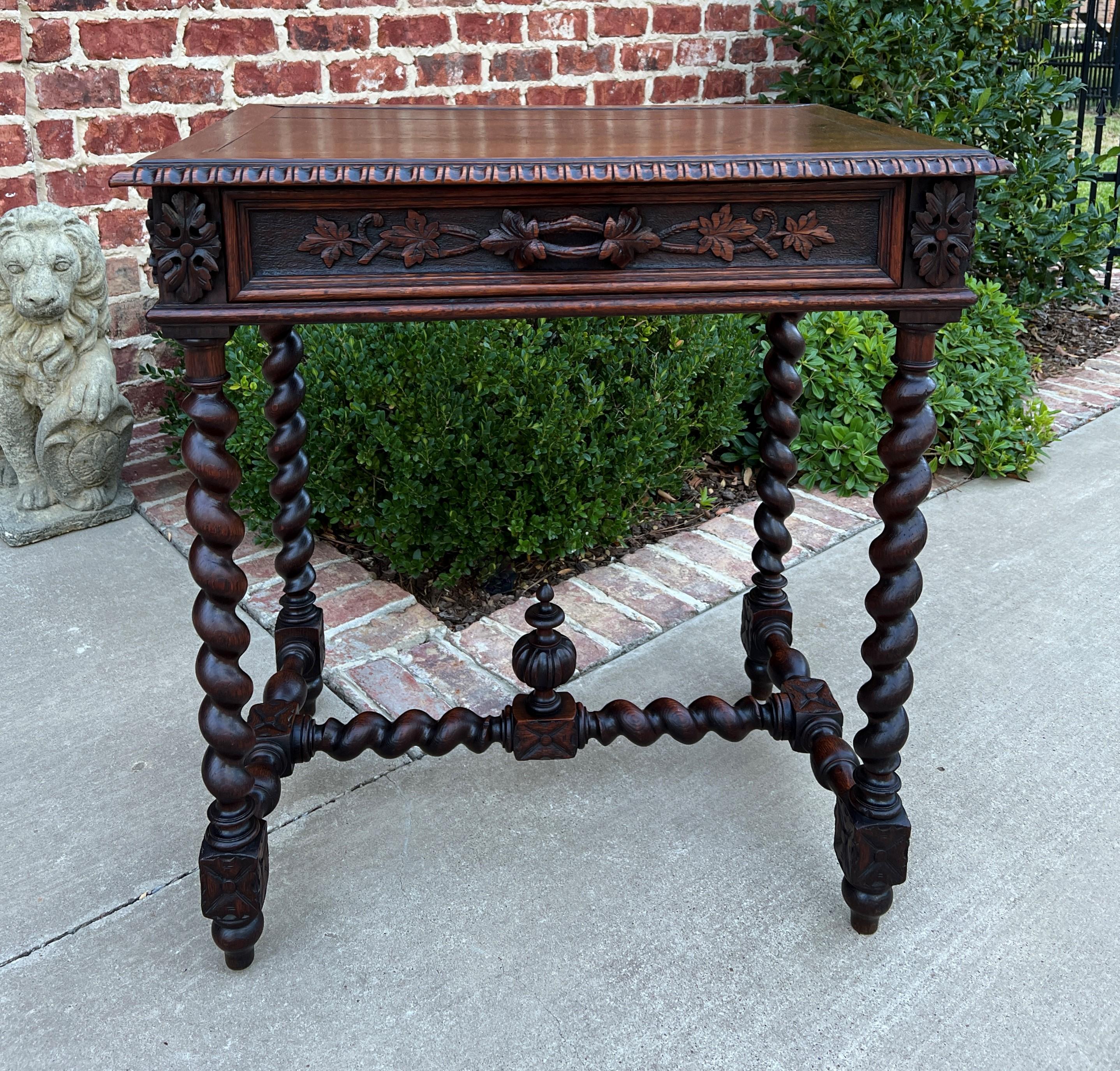 Antique French Petite Desk Writing Table with Drawer Oak Barley Twist Nightstand 1