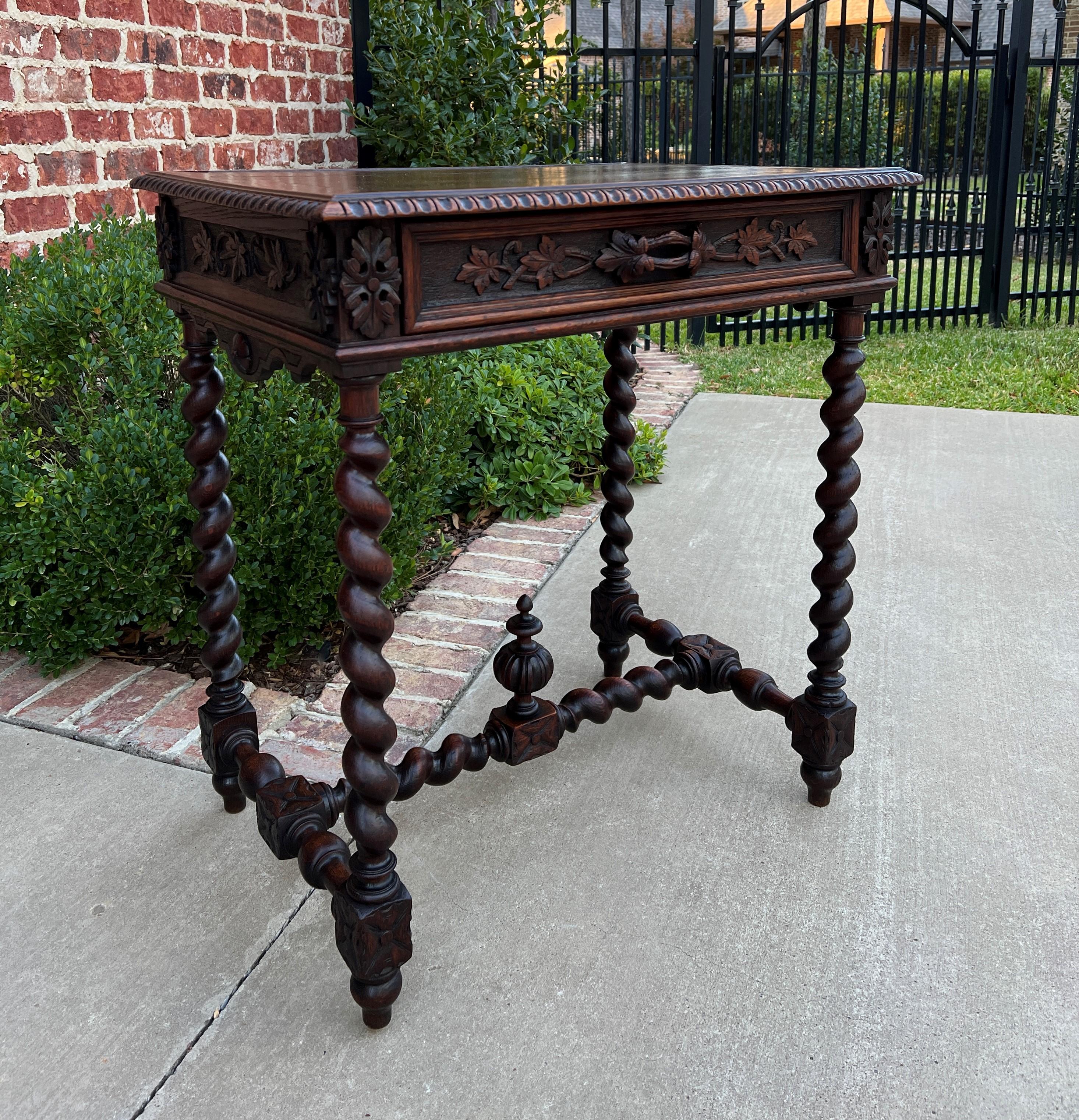 Antique French Petite Desk Writing Table with Drawer Oak Barley Twist Nightstand 2