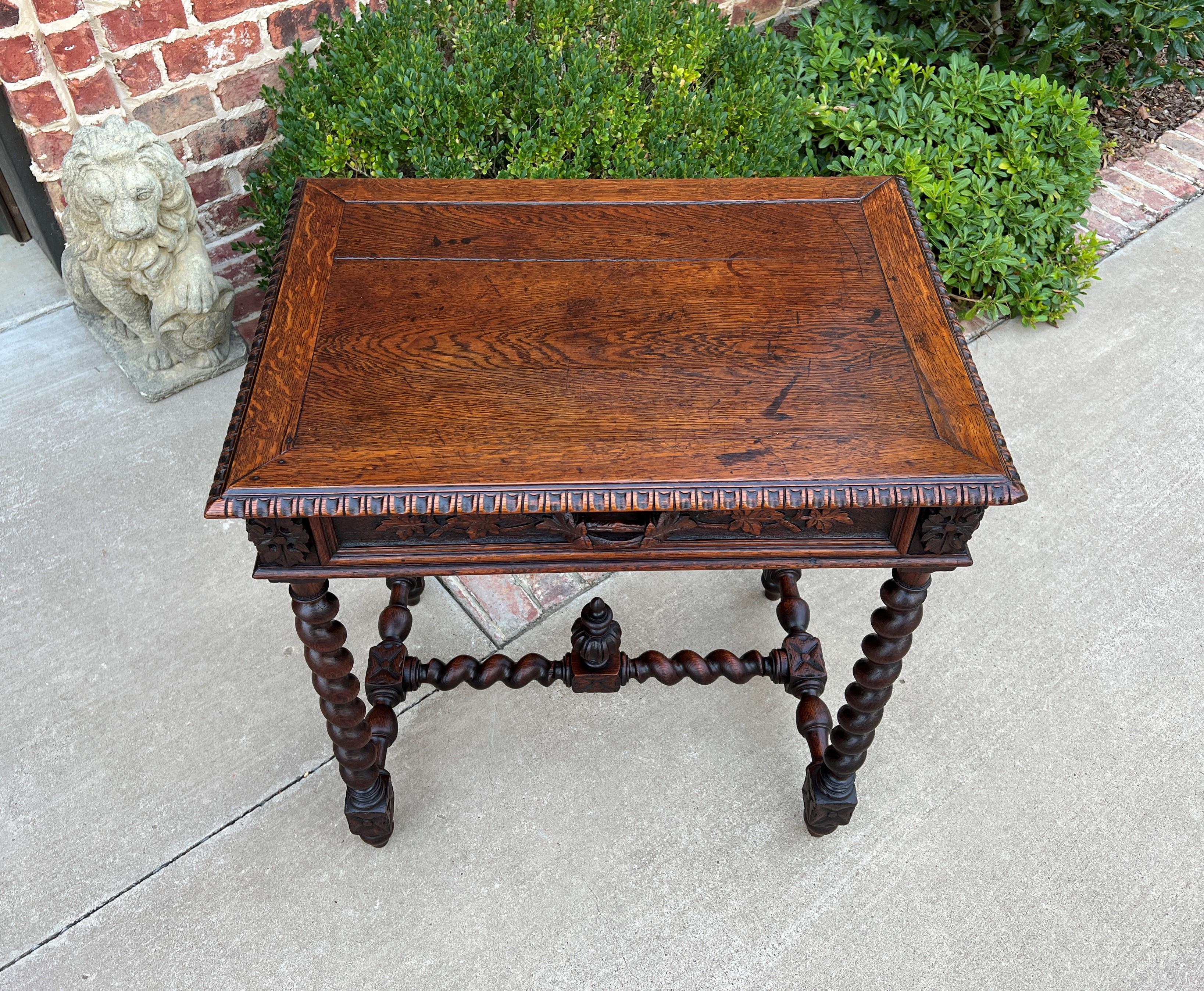 Antique French Petite Desk Writing Table with Drawer Oak Barley Twist Nightstand 3