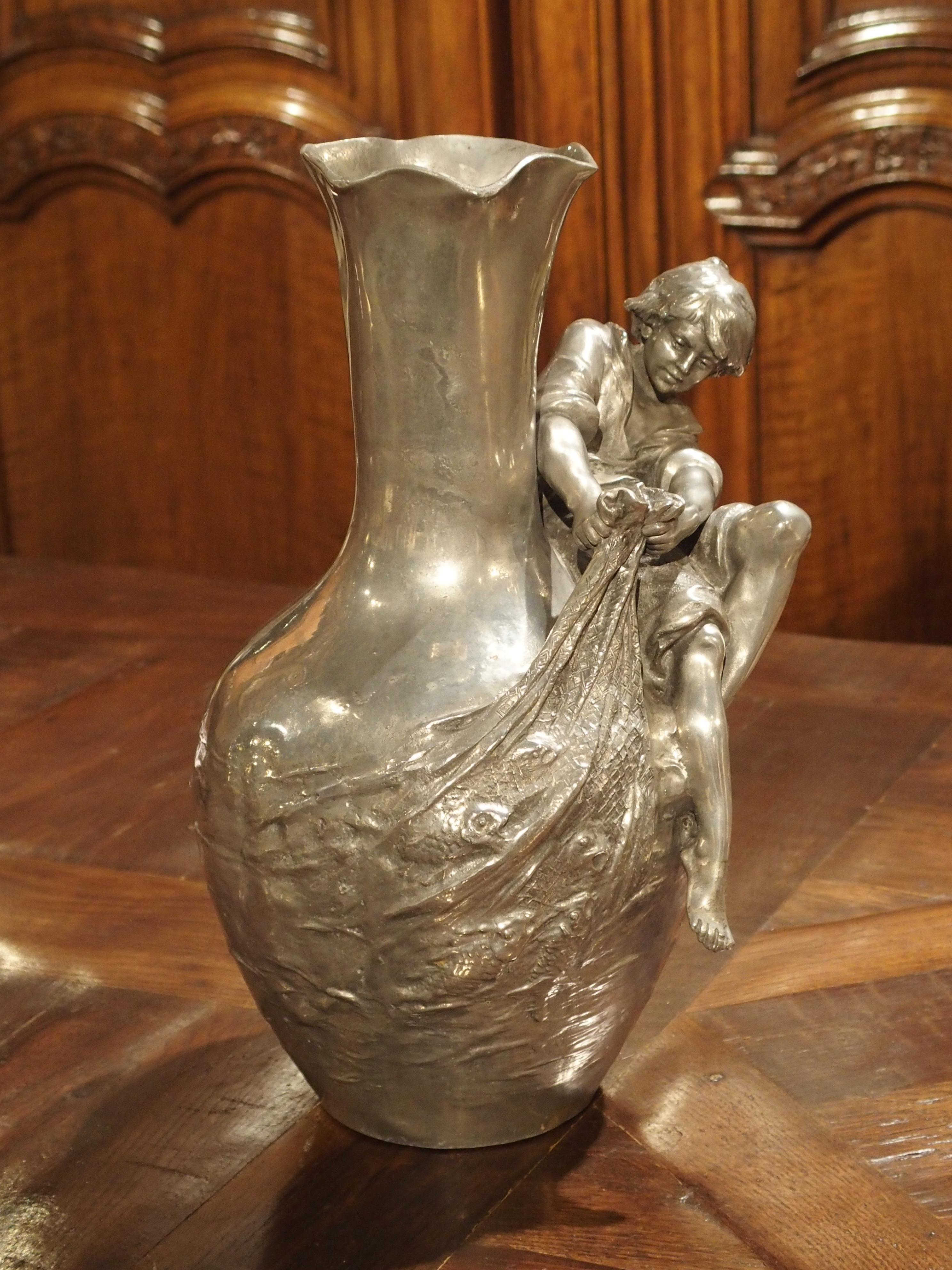 Antique French Pewter Art Nouveau Vase by Auguste Moreau 6