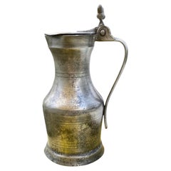 Antique French Pewter Flagon Lidded Pitcher (brocca con coperchio)