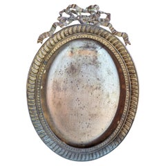 Cadre photo français ancien en bronze, rubans et nœuds ovales de style Louis XVI
