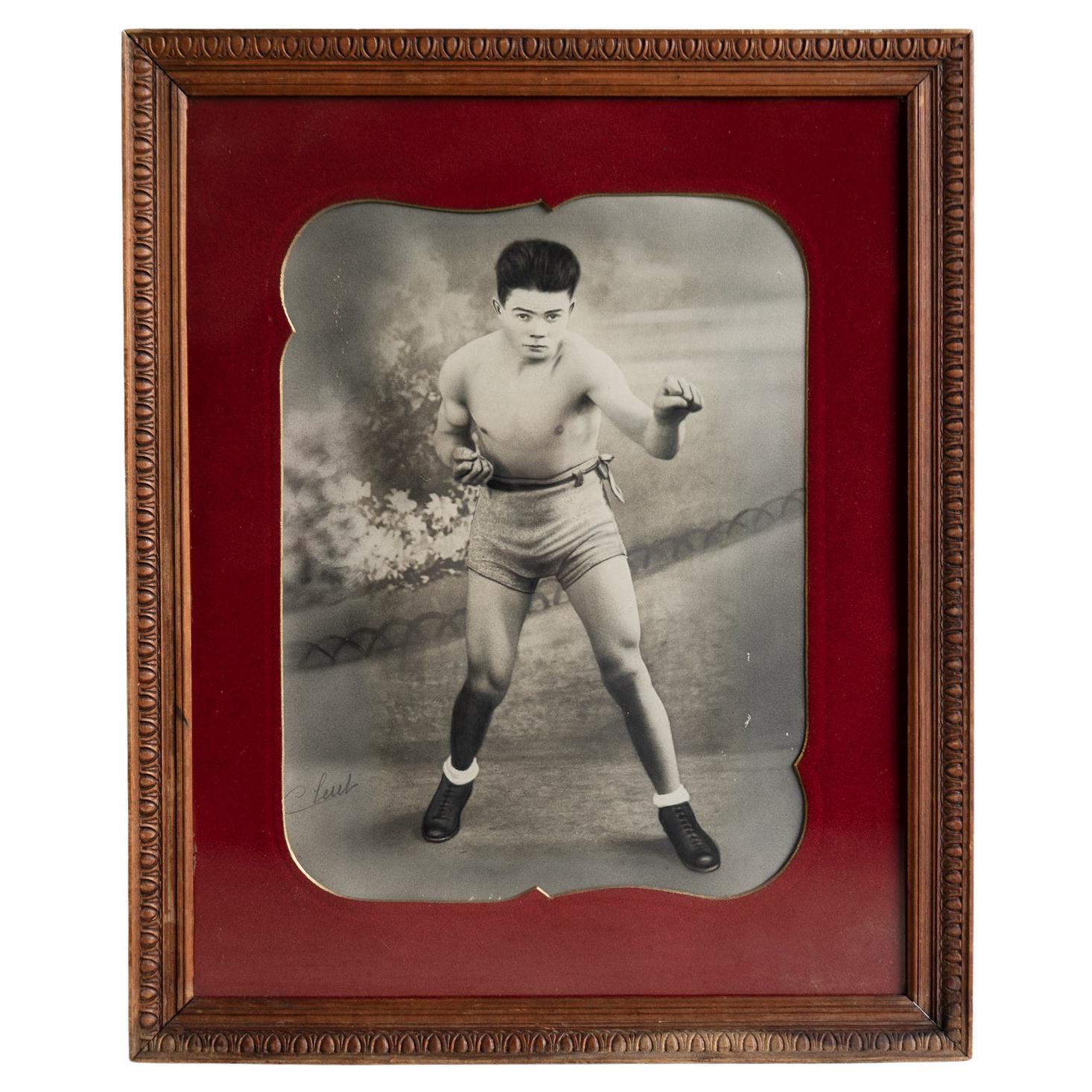 Antique French Photographisches Portrait eines Boxers, gerahmte Vintage Boxing Photographie