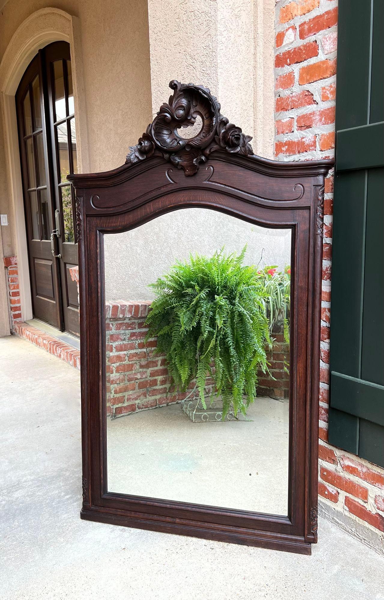 French Provincial Antique French Pier Console Wall Mirror Louis XV Carved Oak, 19th Century