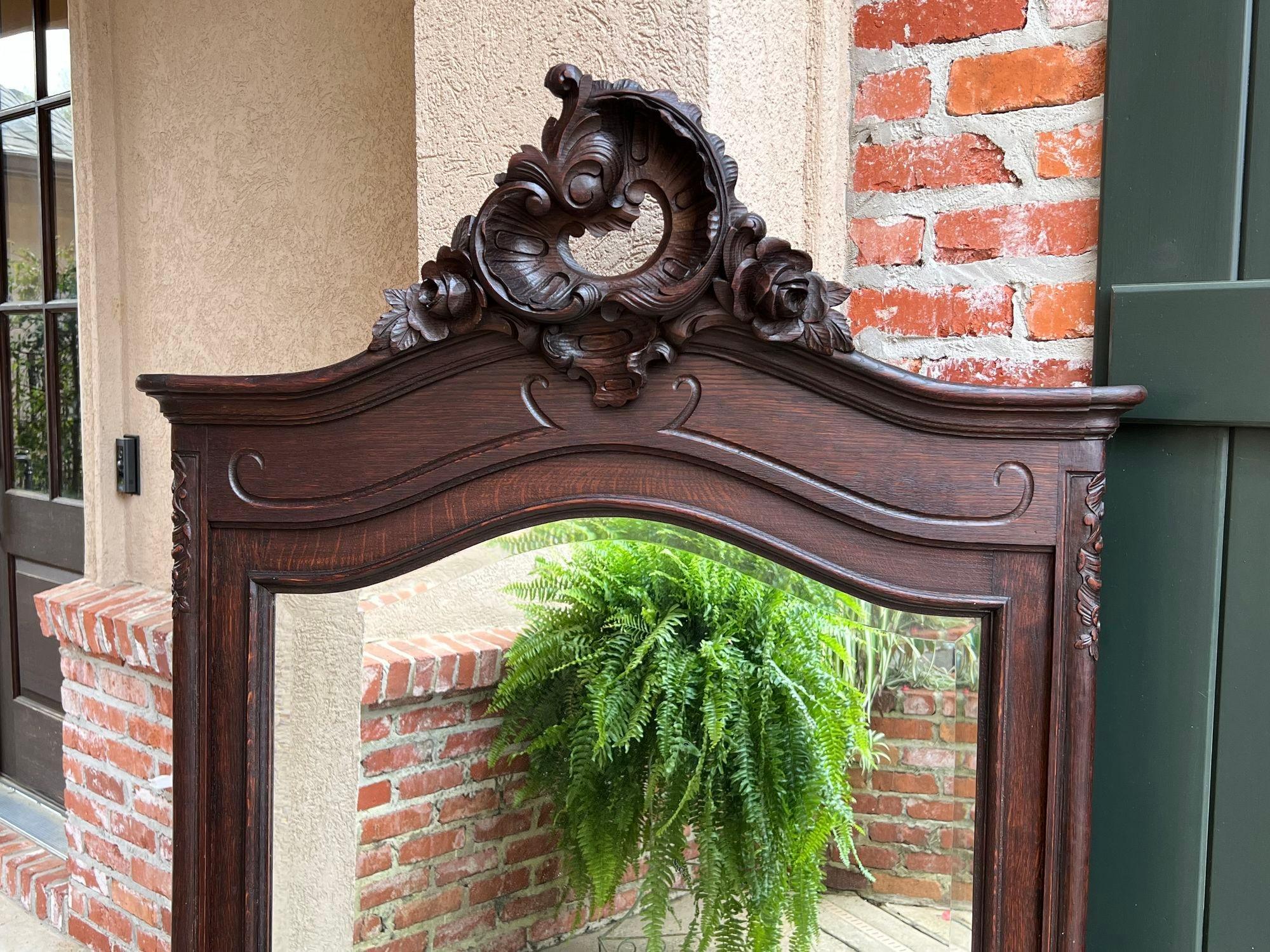 Hand-Carved Antique French Pier Console Wall Mirror Louis XV Carved Oak, 19th Century For Sale
