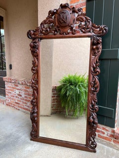 Antique French Pier Mantel Wall Mirror Baroque Carved Oak Renaissance, circa1880