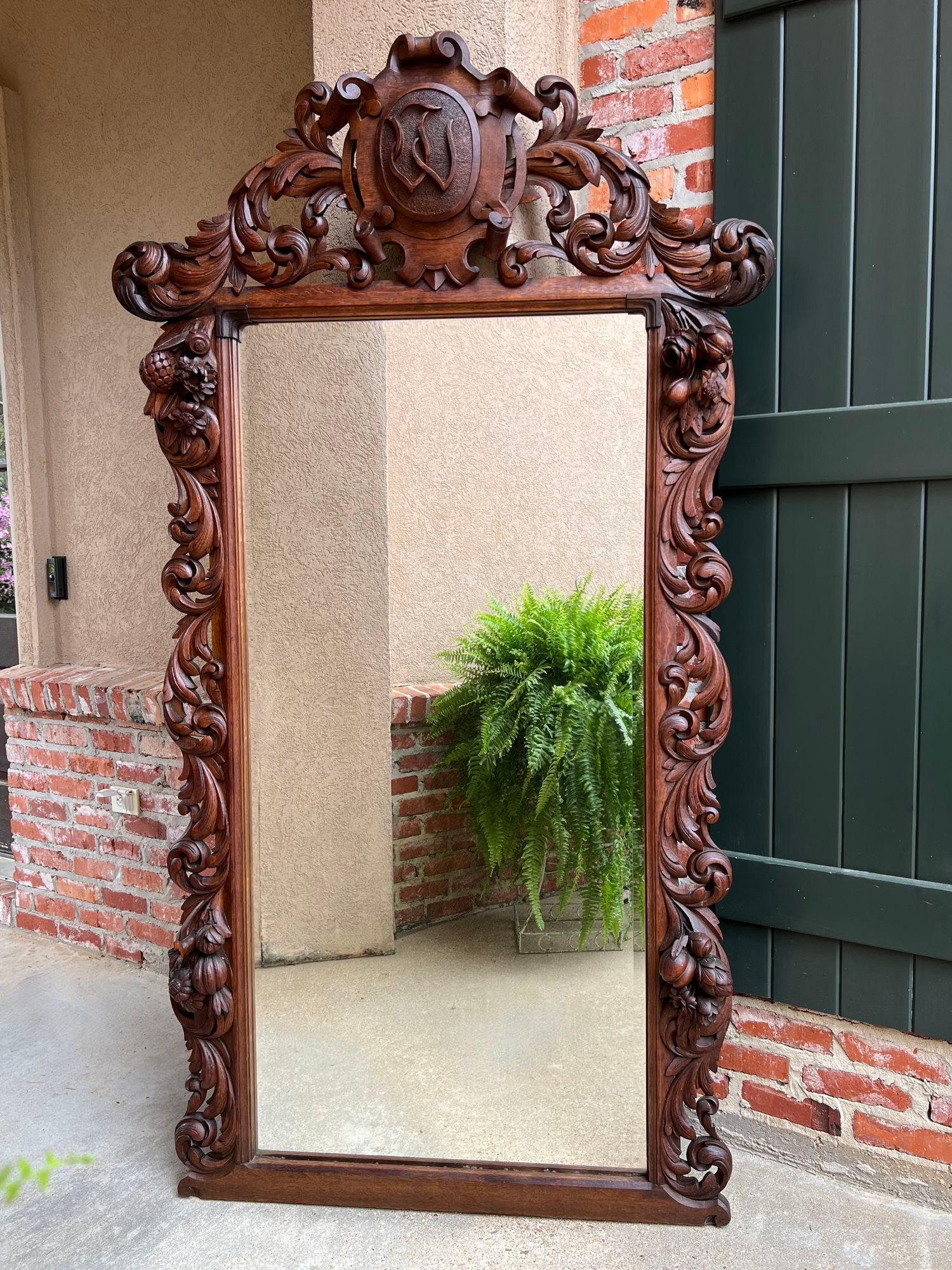 Hand-Carved Antique French Pier Mantel Wall Mirror Baroque Carved Oak Renaissance, circa1880 For Sale