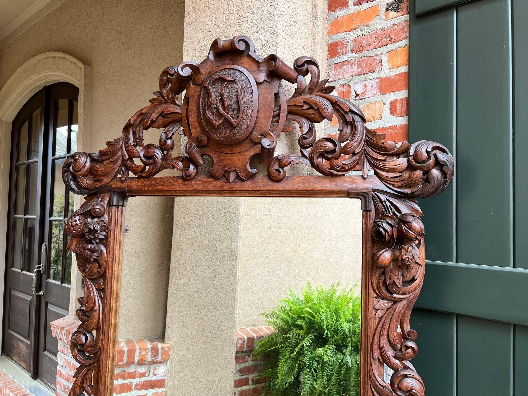 Antique French Pier Mantel Wall Mirror Baroque Carved Oak Renaissance, circa1880 In Good Condition For Sale In Shreveport, LA