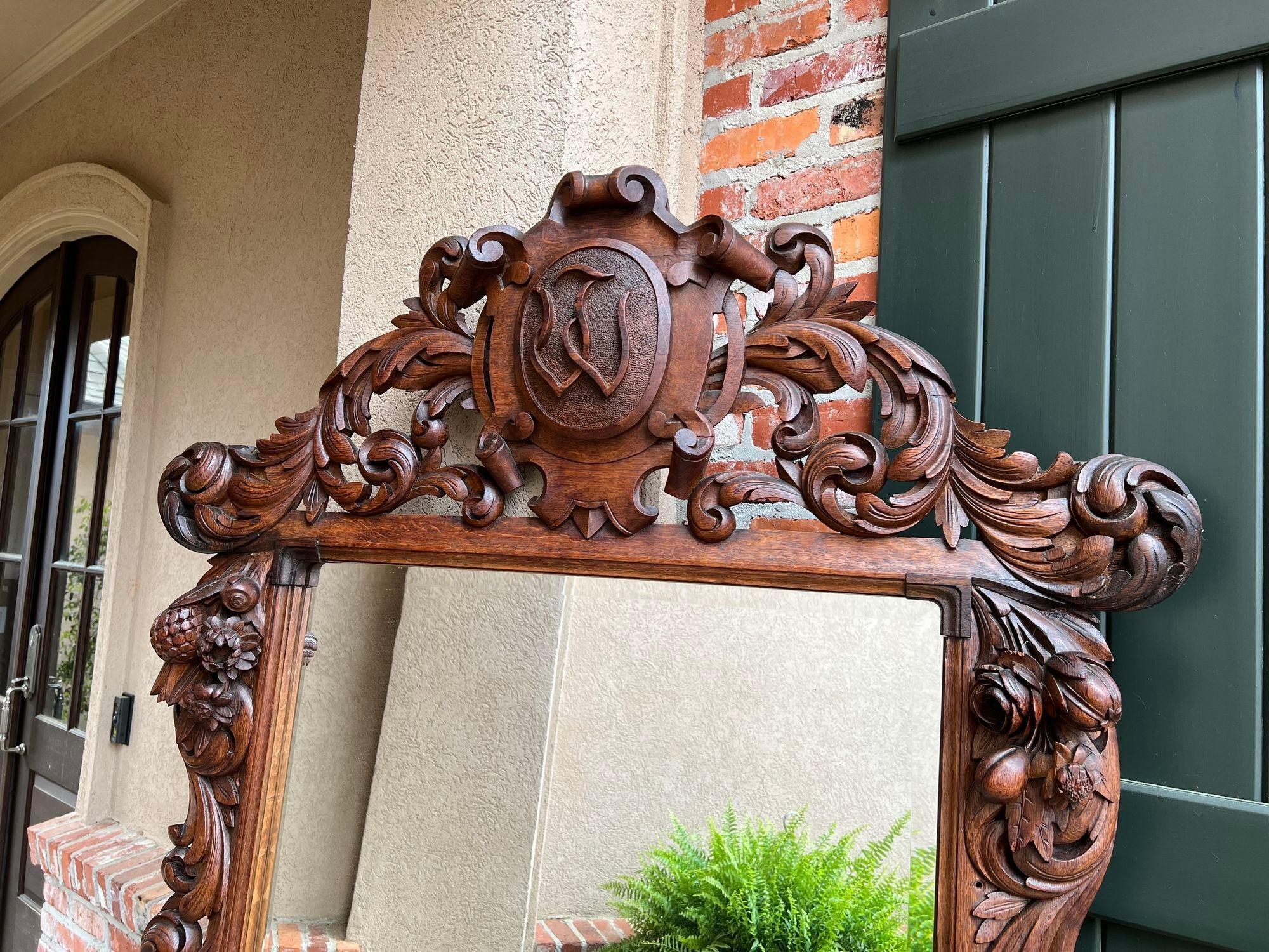 19th Century Antique French Pier Mantel Wall Mirror Baroque Carved Oak Renaissance, circa1880 For Sale
