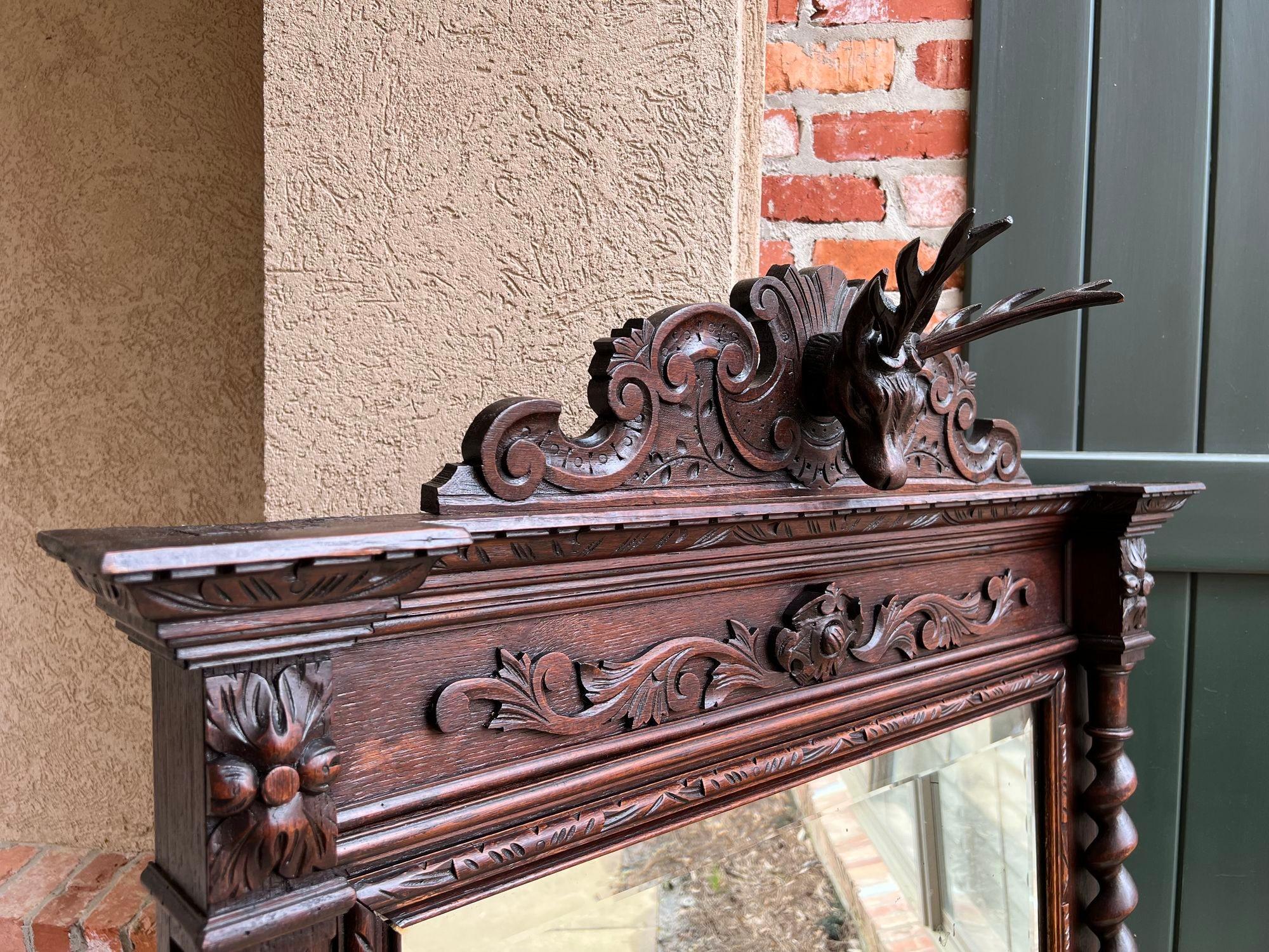 Antique French Pier Mantel Wall Mirror Black Forest Barley Twist Carved Stag For Sale 10