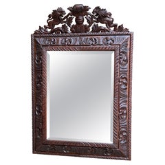 Antique French Pier Espejo de Pared Renacimiento Black Forest Cresta de León Roble Tallado