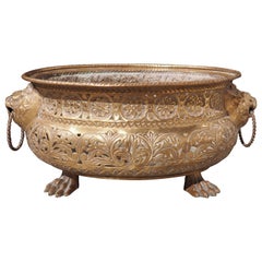 Antique French Pierced and Repousse Brass Jardiniere, C. 1850