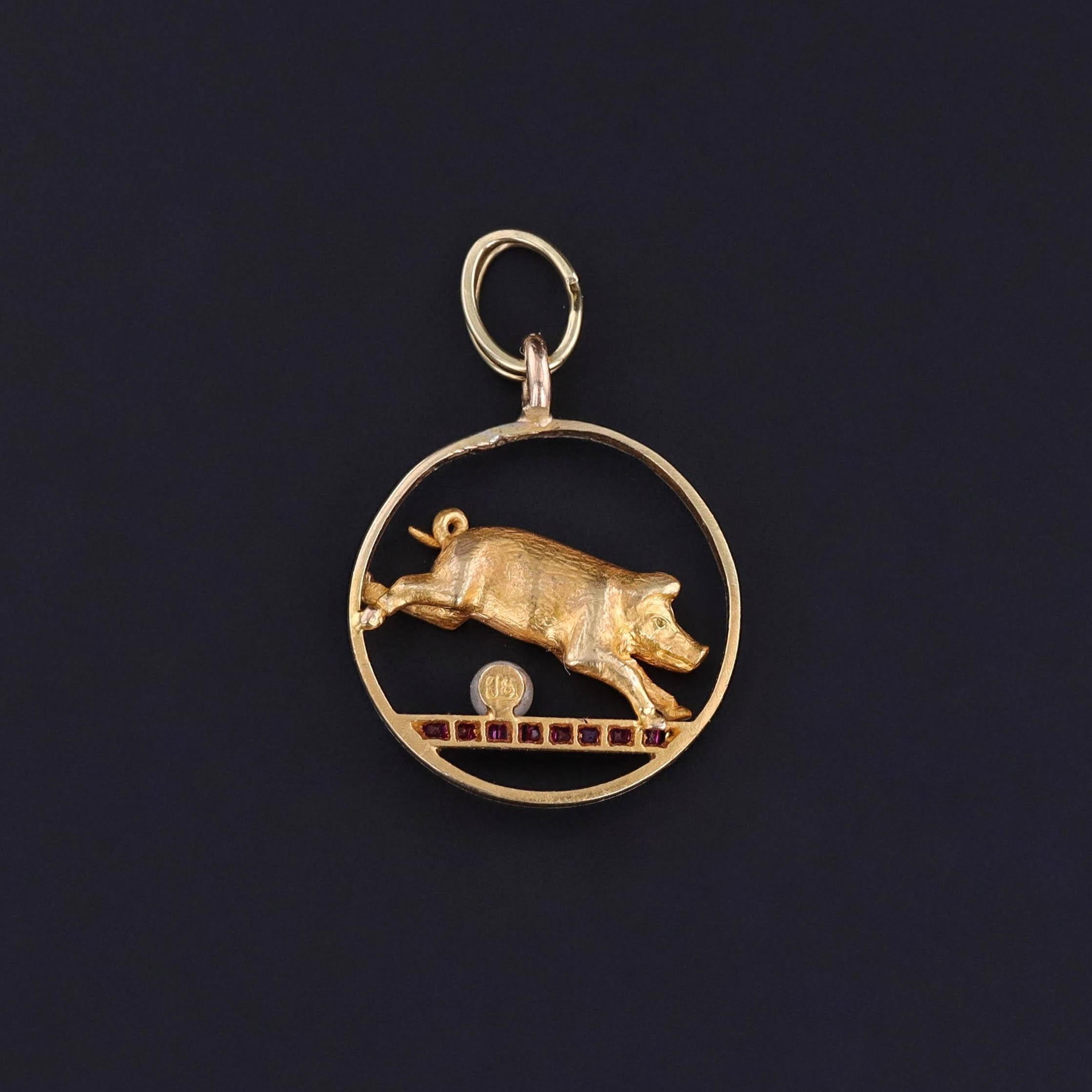 Edwardian Antique French Pig Charm of 18k & Platinum For Sale