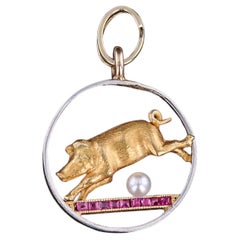 Antique French Pig Charm of 18k & Platinum