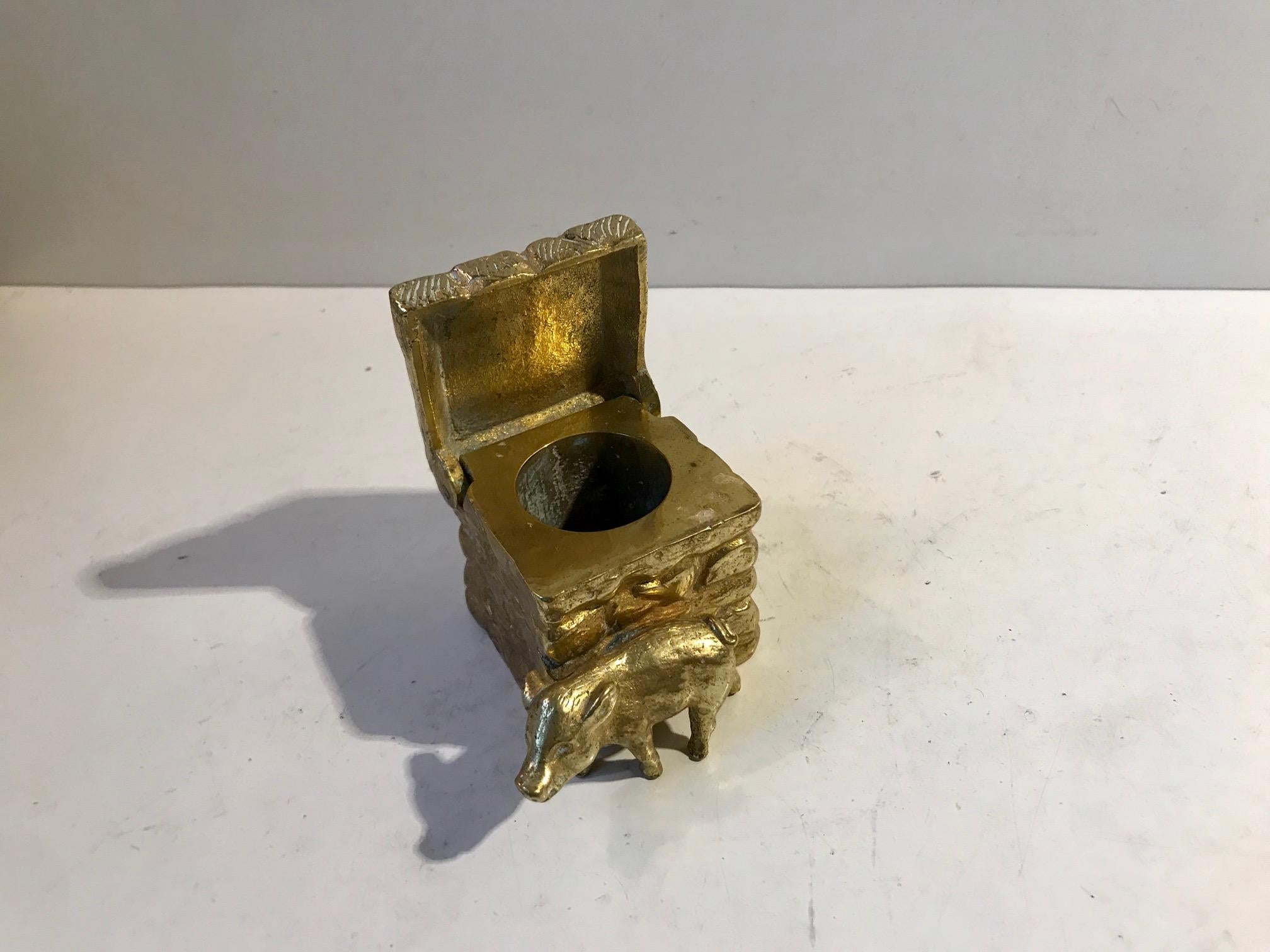 19th Century Antique French Pigsty Inkwell in Gilt Bronze
