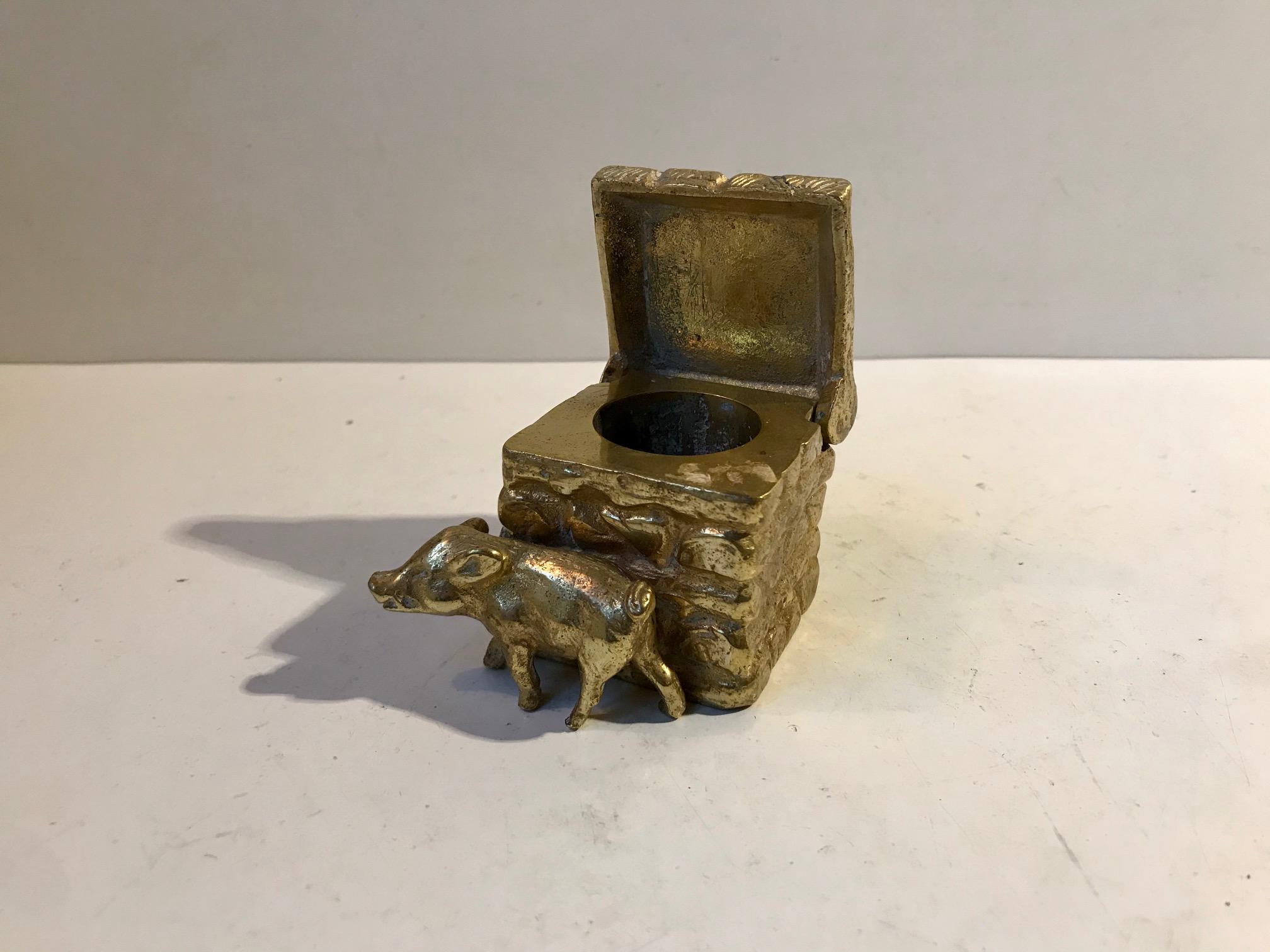 Antique French Pigsty Inkwell in Gilt Bronze 1