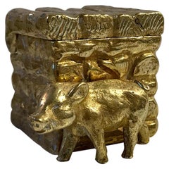 Antique French Pigsty Inkwell in Gilt Bronze
