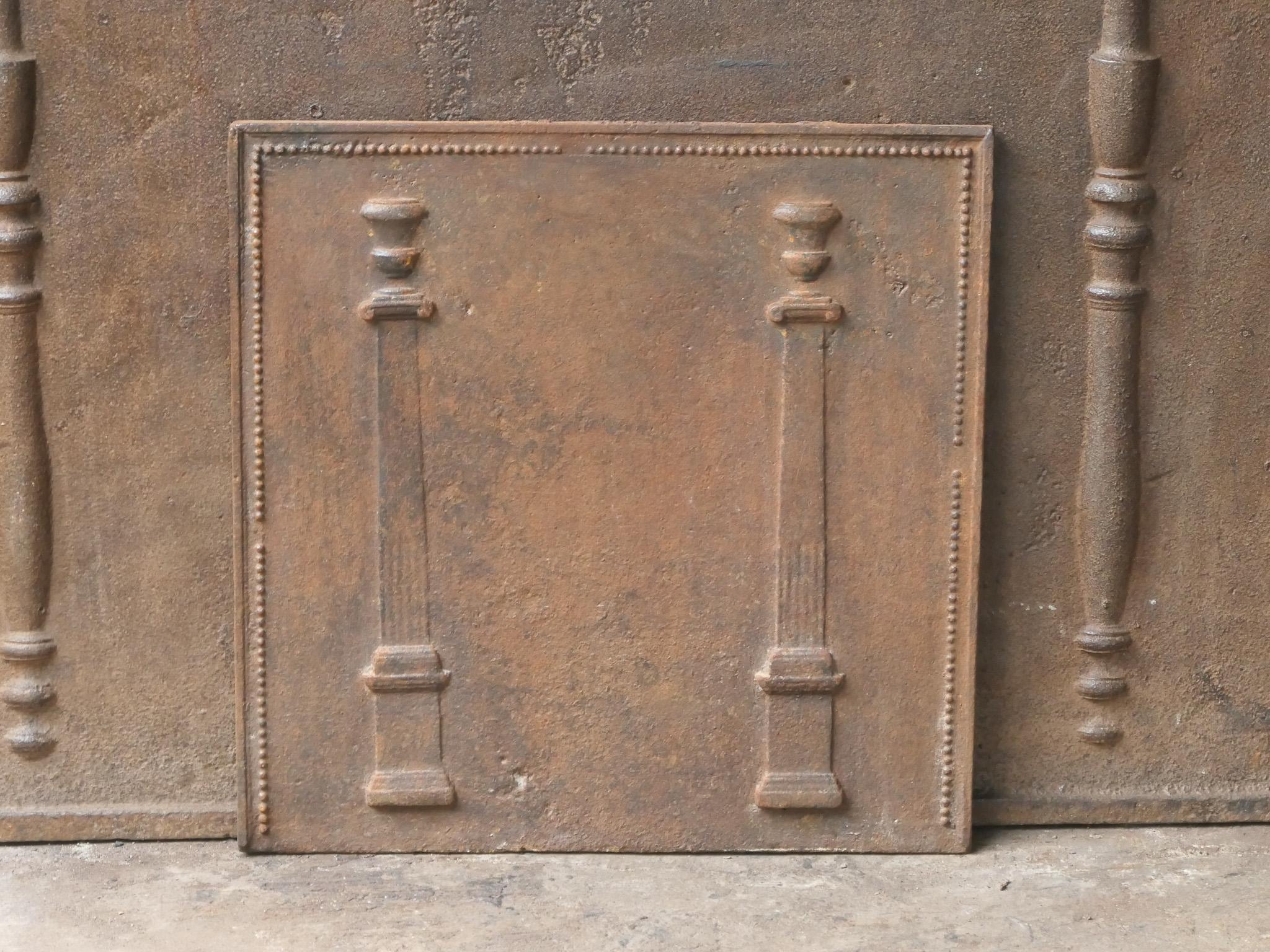 Neoclassical Antique French 'Pillars of Freedom' Fireback / Backsplash, 18th - 19th C. For Sale