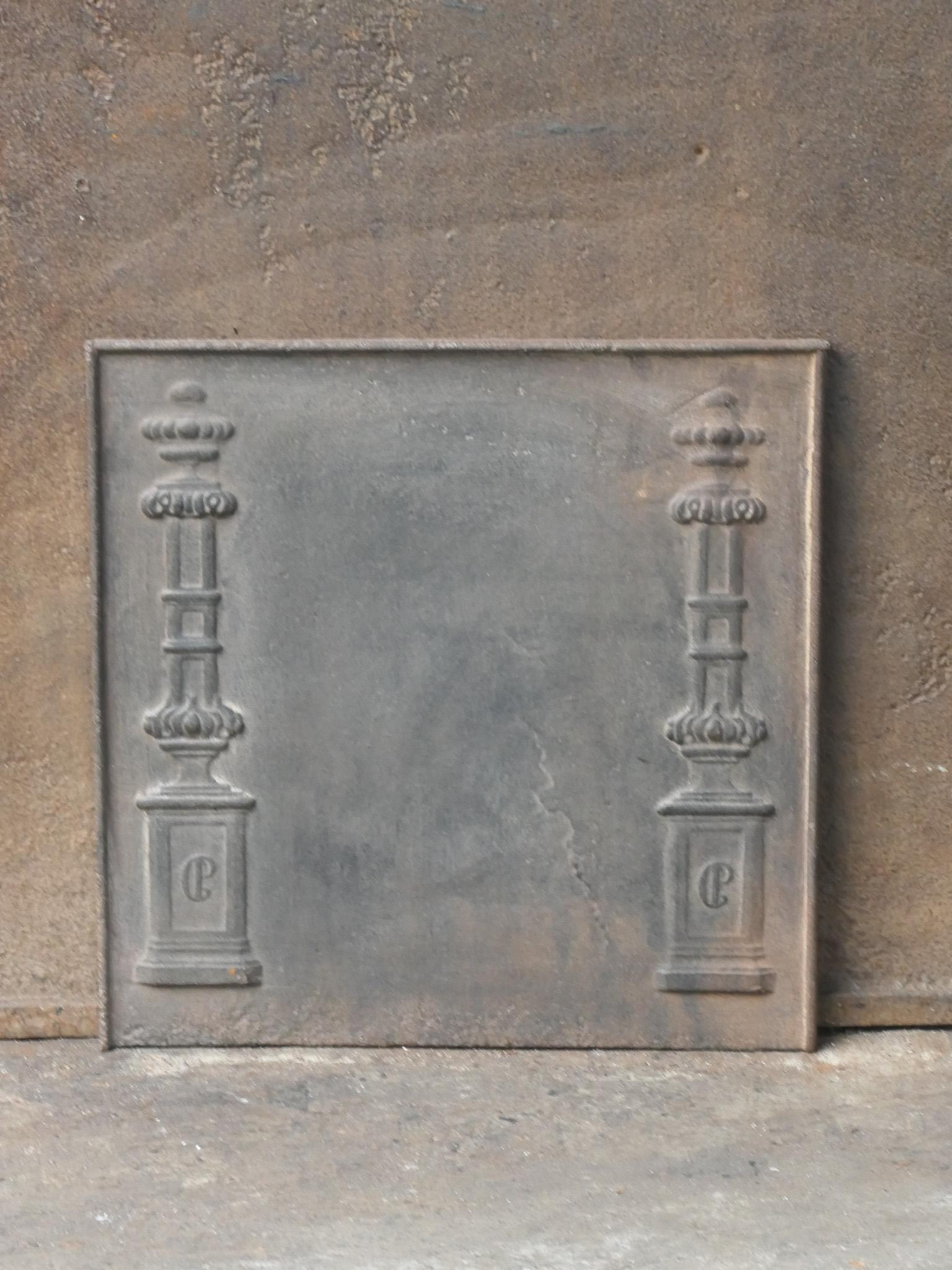 Neoclassical Antique French 'Pillars of Freedom' Fireback / Backsplash, 18th - 19th C. For Sale