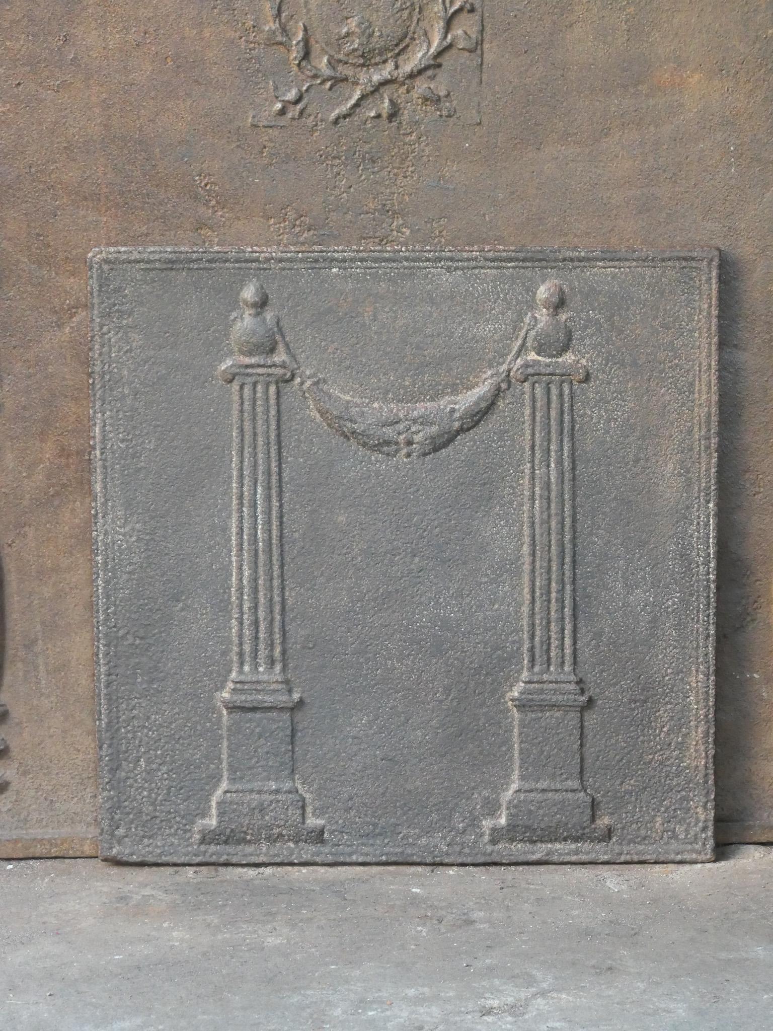 Neoclassical Antique French 'Pillars of Freedom' Fireback / Backsplash, 18th - 19th C. For Sale
