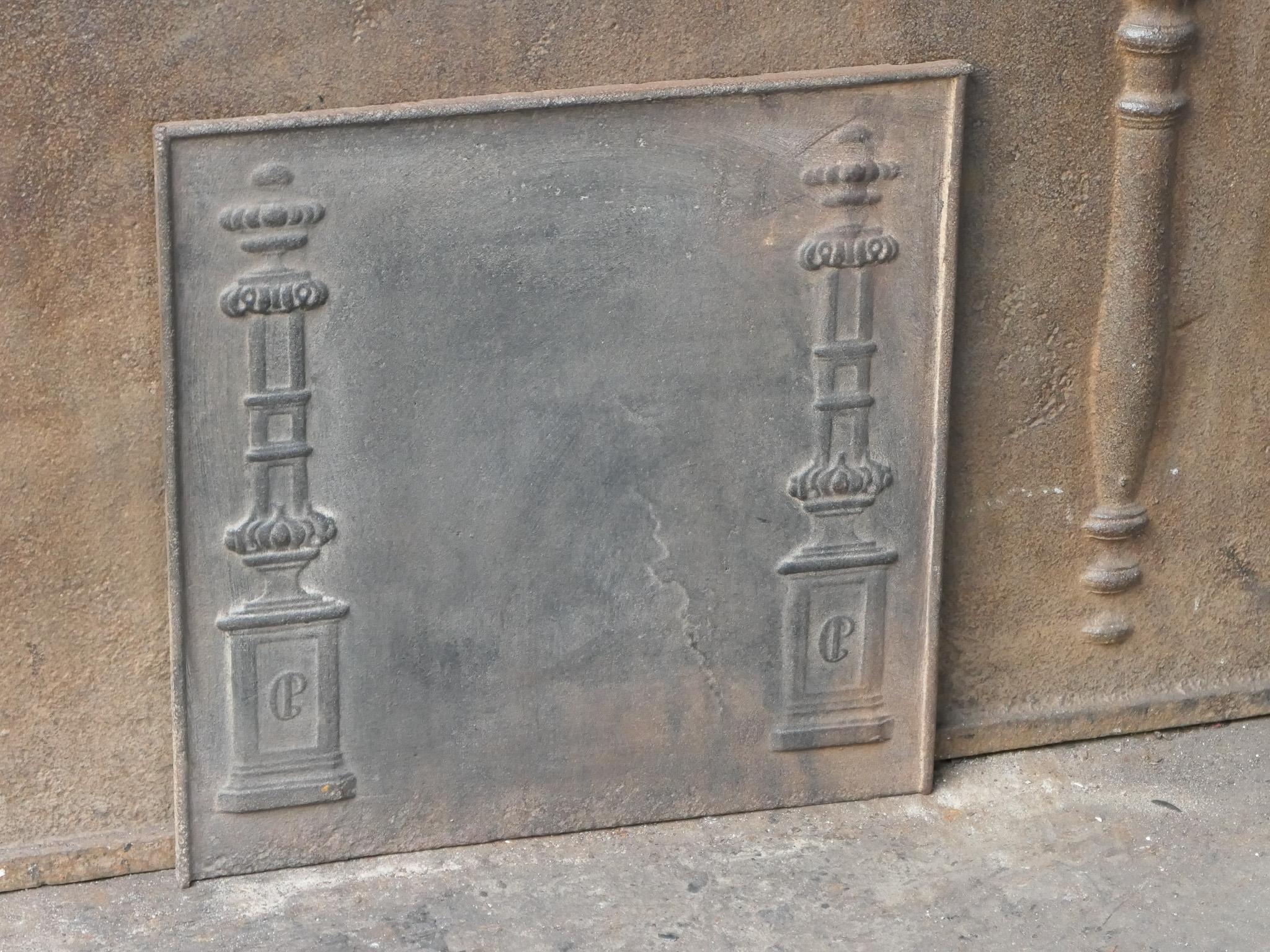 Iron Antique French 'Pillars of Freedom' Fireback / Backsplash, 18th - 19th C. For Sale
